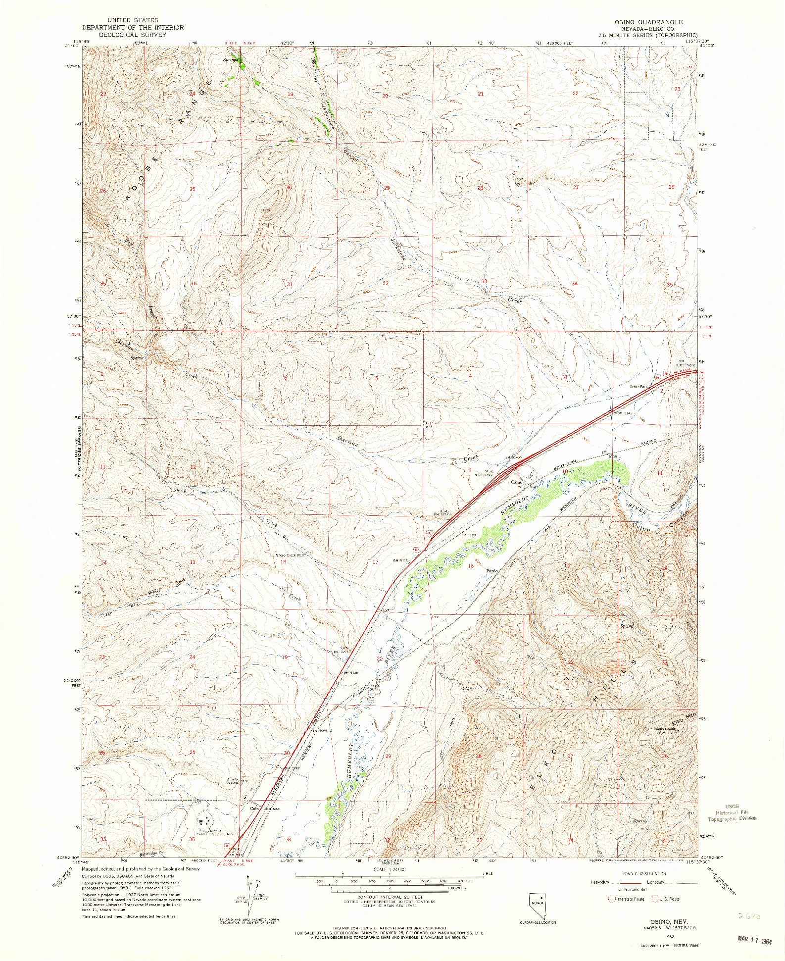 USGS 1:24000-SCALE QUADRANGLE FOR OSINO, NV 1962