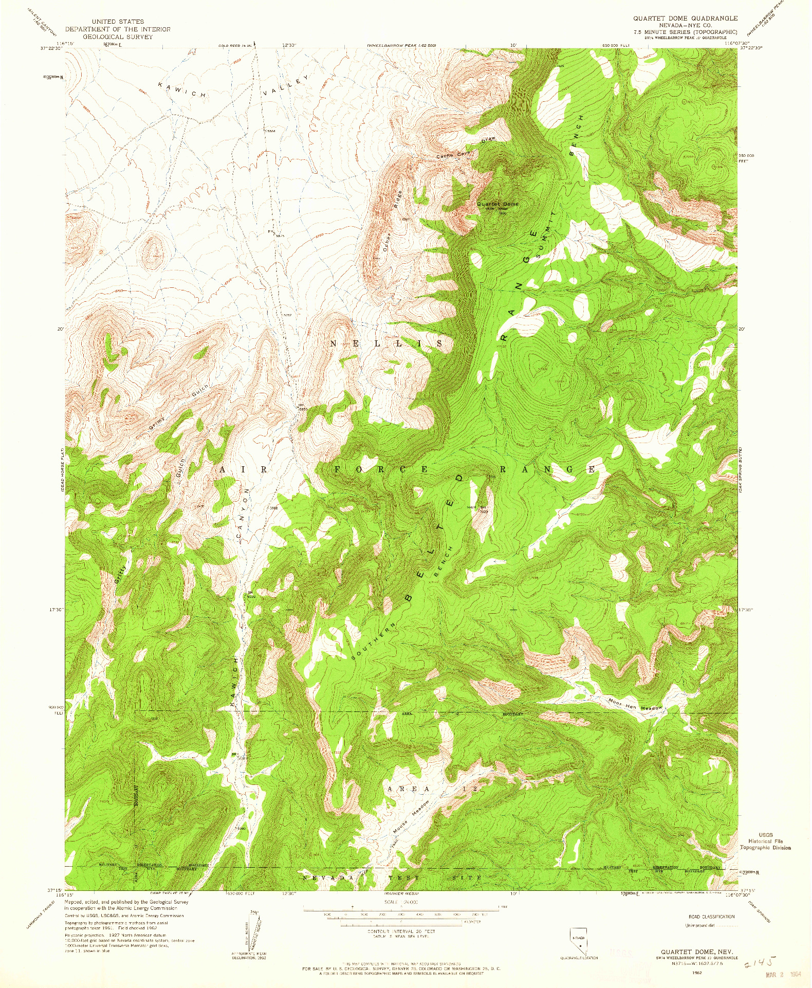 USGS 1:24000-SCALE QUADRANGLE FOR QUARTET DOME, NV 1962