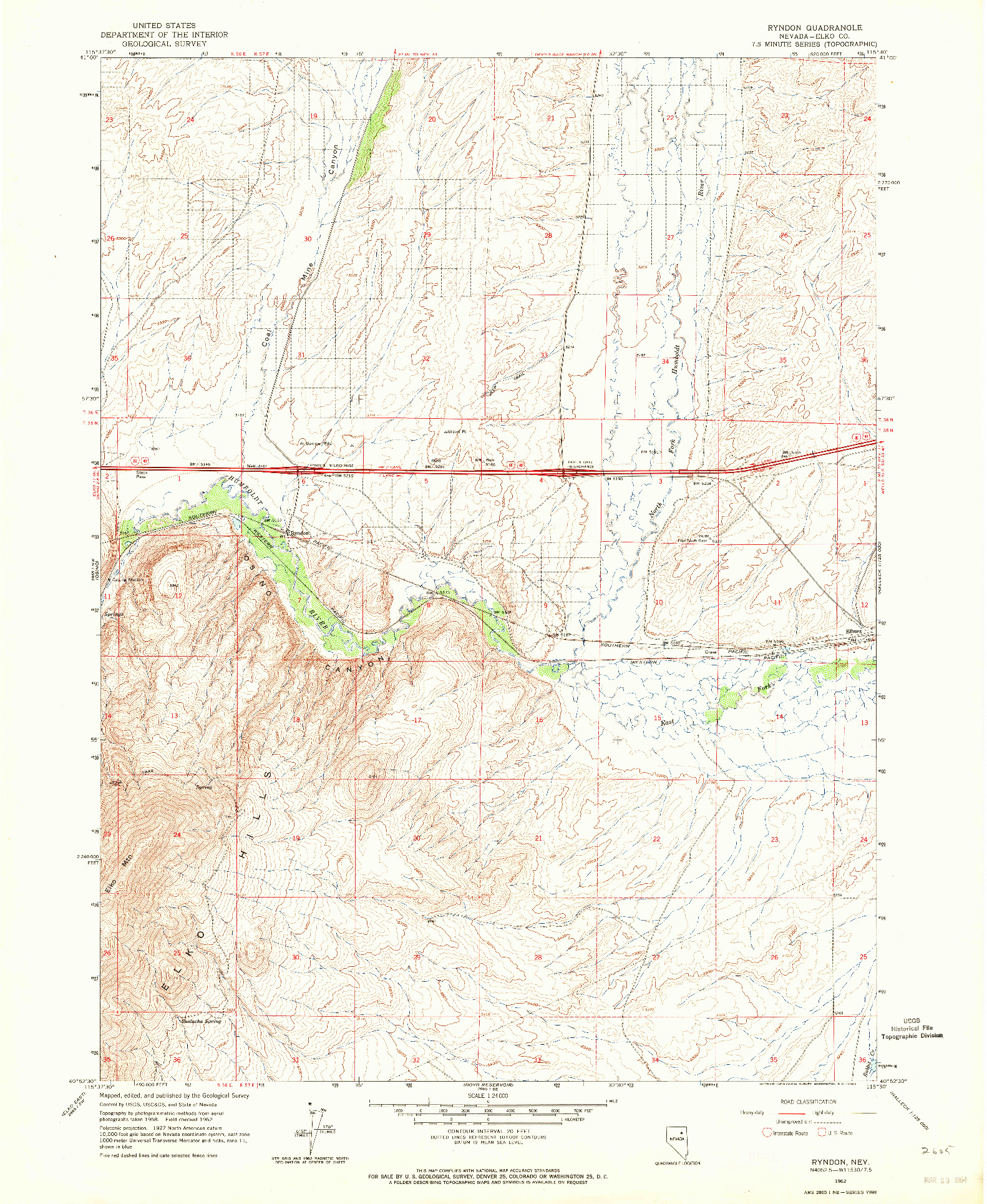 USGS 1:24000-SCALE QUADRANGLE FOR RYNDON, NV 1962