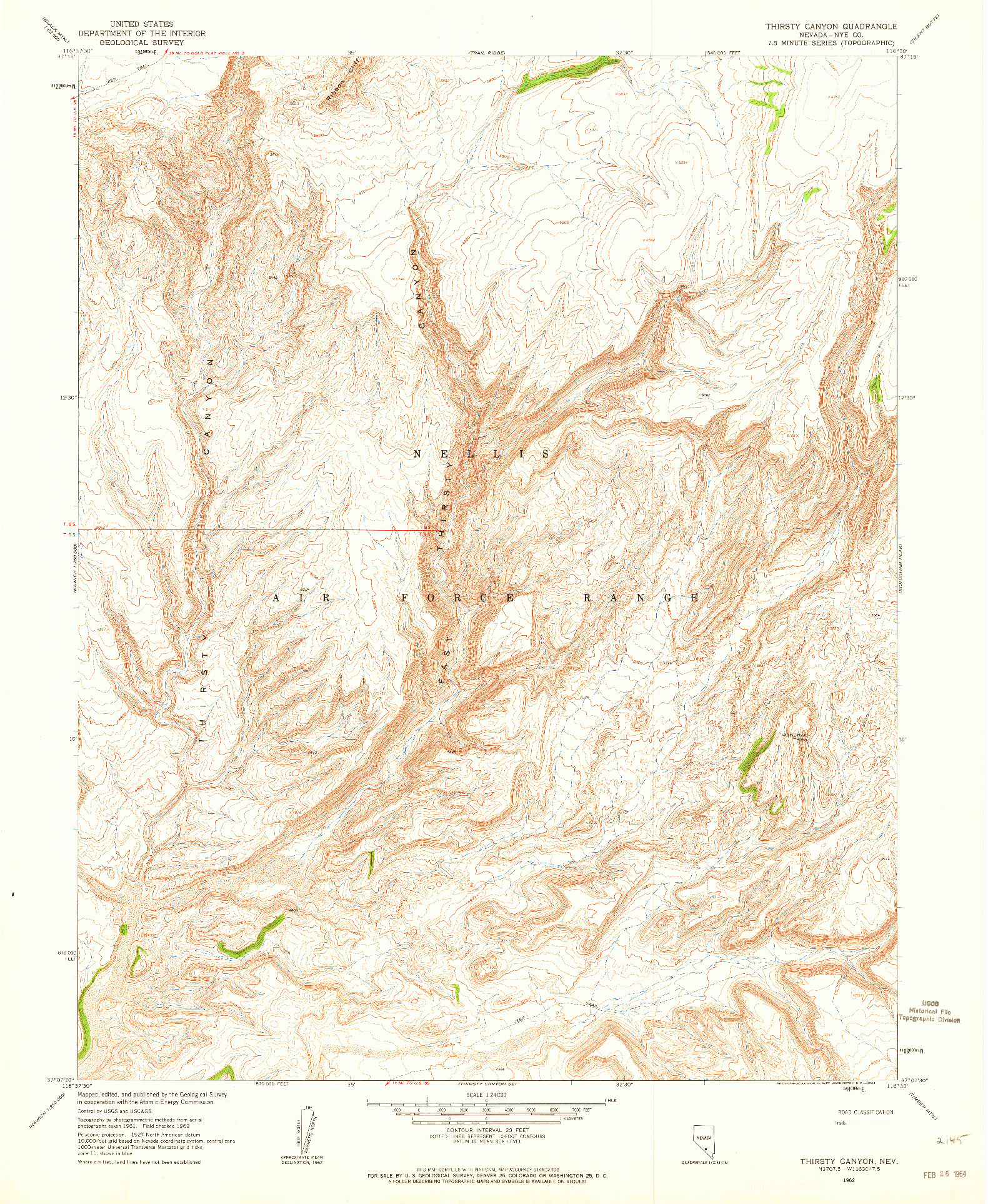 USGS 1:24000-SCALE QUADRANGLE FOR THIRSTY CANYON, NV 1962
