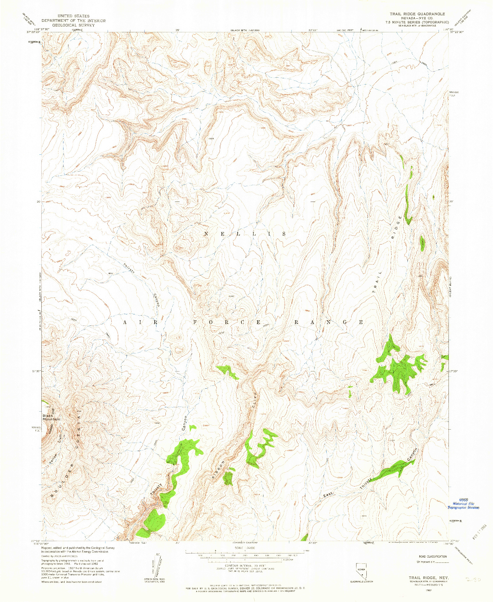 USGS 1:24000-SCALE QUADRANGLE FOR TRAIL RIDGE, NV 1962