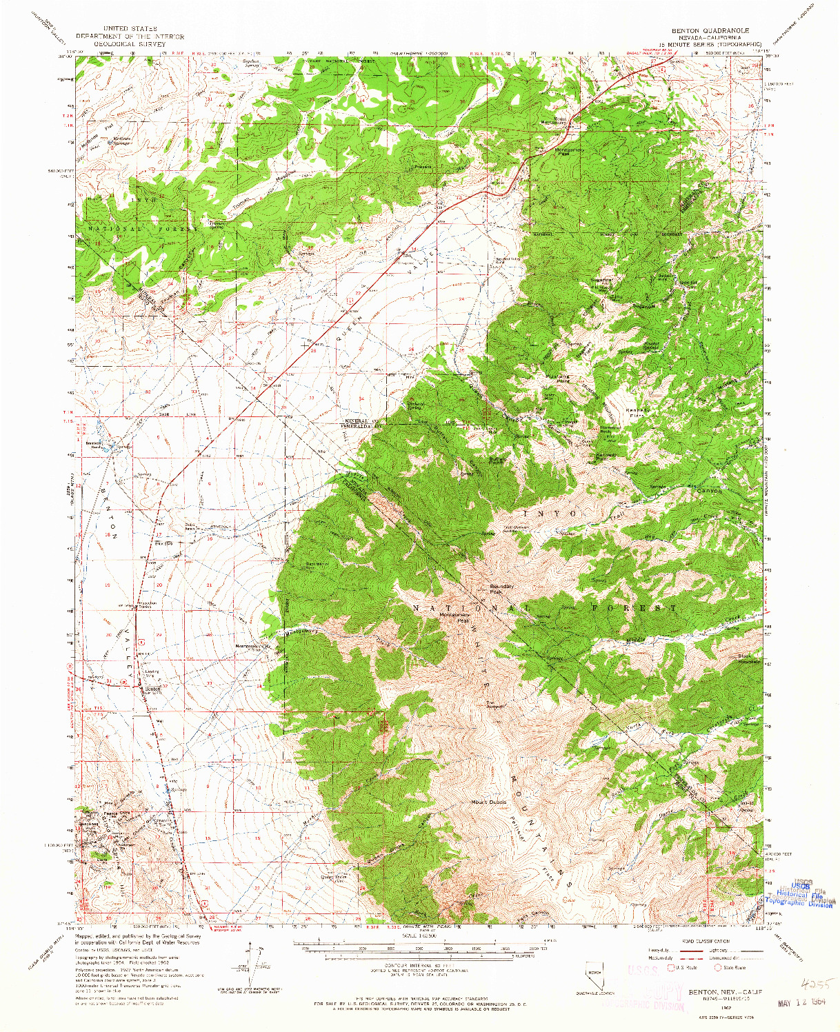 USGS 1:62500-SCALE QUADRANGLE FOR BENTON, NV 1962