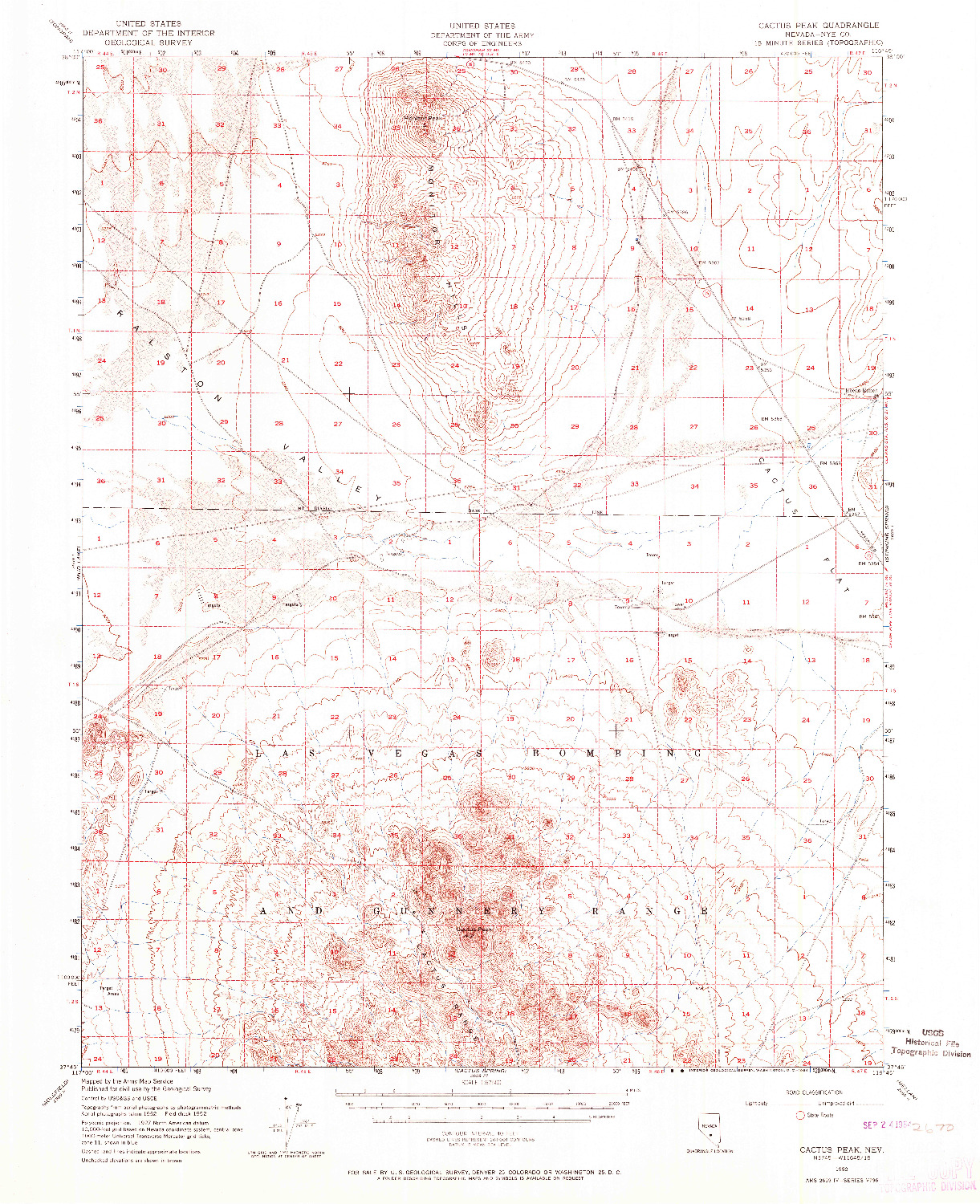 USGS 1:62500-SCALE QUADRANGLE FOR CACTUS PEAK, NV 1952