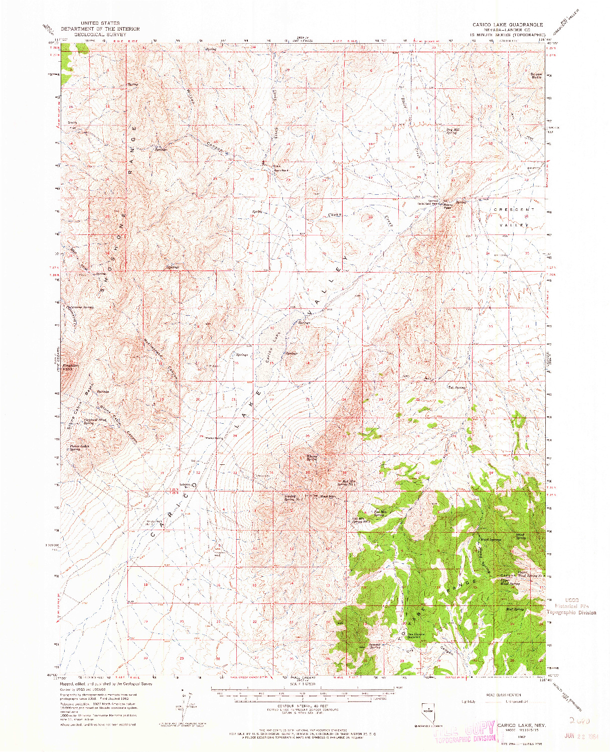 USGS 1:62500-SCALE QUADRANGLE FOR CARICO LAKE, NV 1962