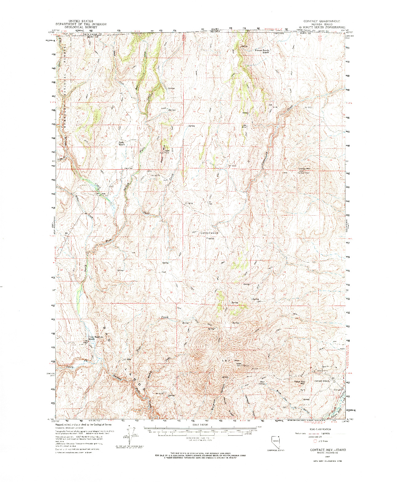 USGS 1:62500-SCALE QUADRANGLE FOR CONTACT, NV 1957