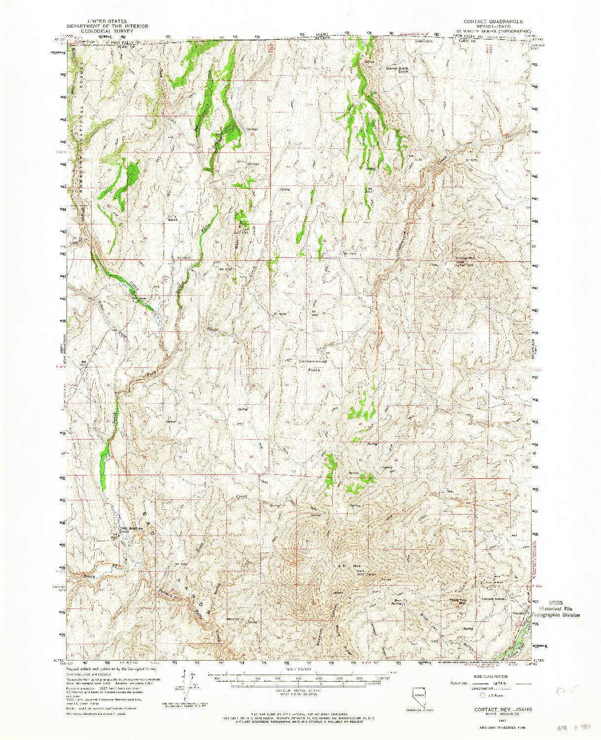 USGS 1:62500-SCALE QUADRANGLE FOR CONTACT, NV 1957