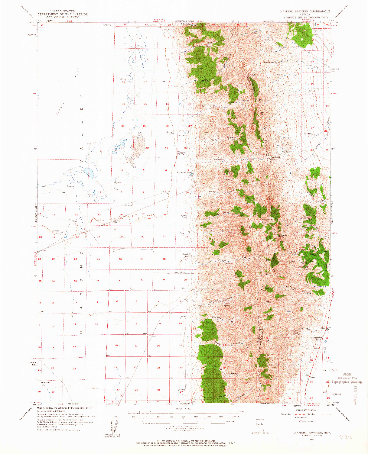 USGS 1:62500-SCALE QUADRANGLE FOR DIAMOND SPRINGS, NV 1957