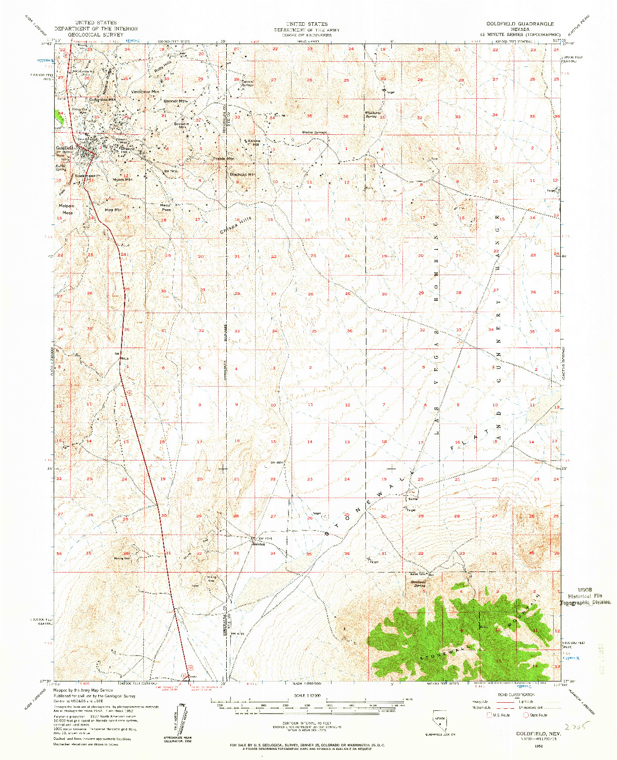 USGS 1:62500-SCALE QUADRANGLE FOR GOLDFIELD, NV 1952