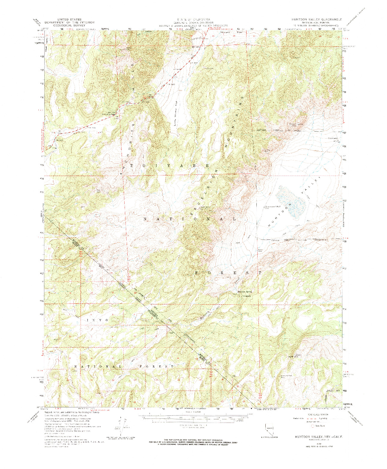 USGS 1:62500-SCALE QUADRANGLE FOR HUNTOON VALLEY, NV 1958