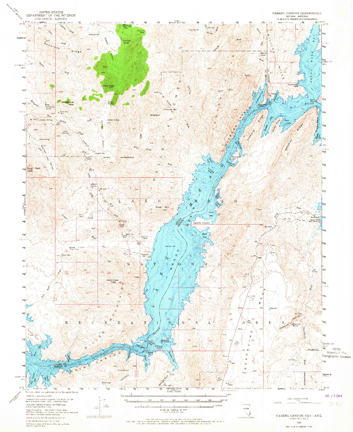 USGS 1:62500-SCALE QUADRANGLE FOR ICEBERG CANYON, NV 1953