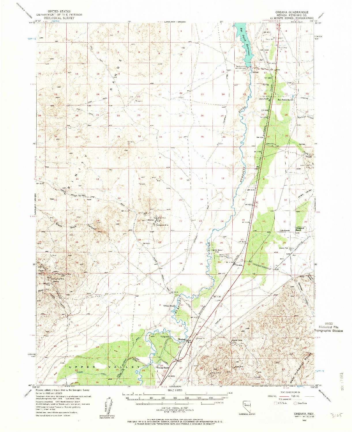 USGS 1:62500-SCALE QUADRANGLE FOR OREANA, NV 1956