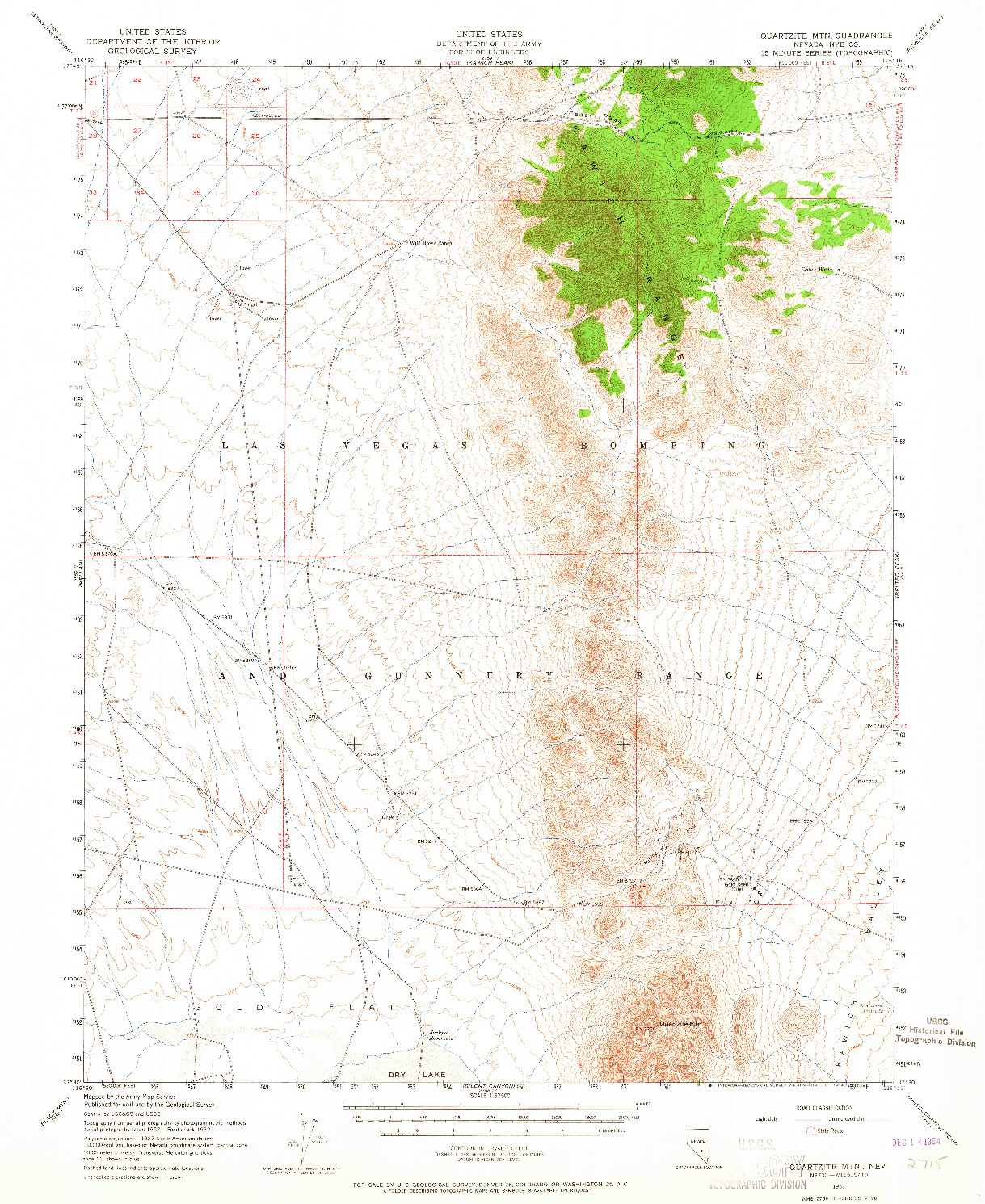 USGS 1:62500-SCALE QUADRANGLE FOR QUARTZITE MTN, NV 1952