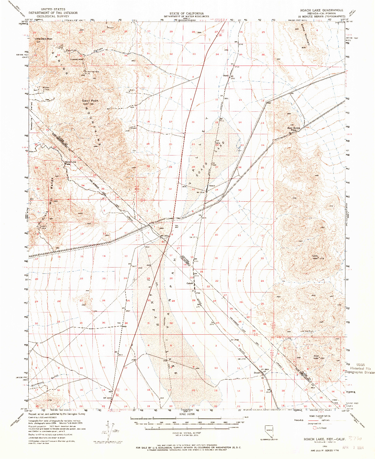 USGS 1:62500-SCALE QUADRANGLE FOR ROACH LAKE, NV 1955