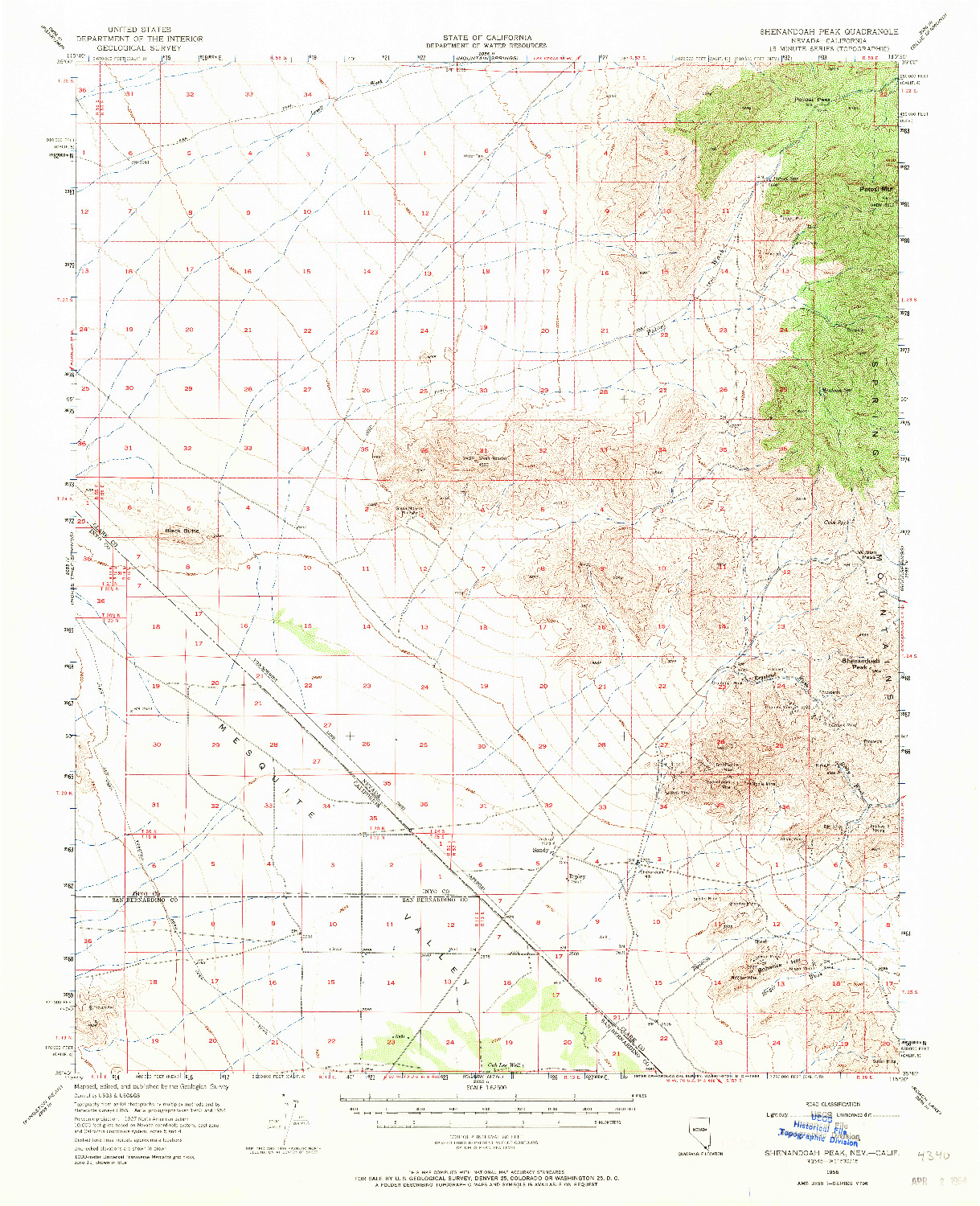 USGS 1:62500-SCALE QUADRANGLE FOR SHENANDOAH PEAK, NV 1956
