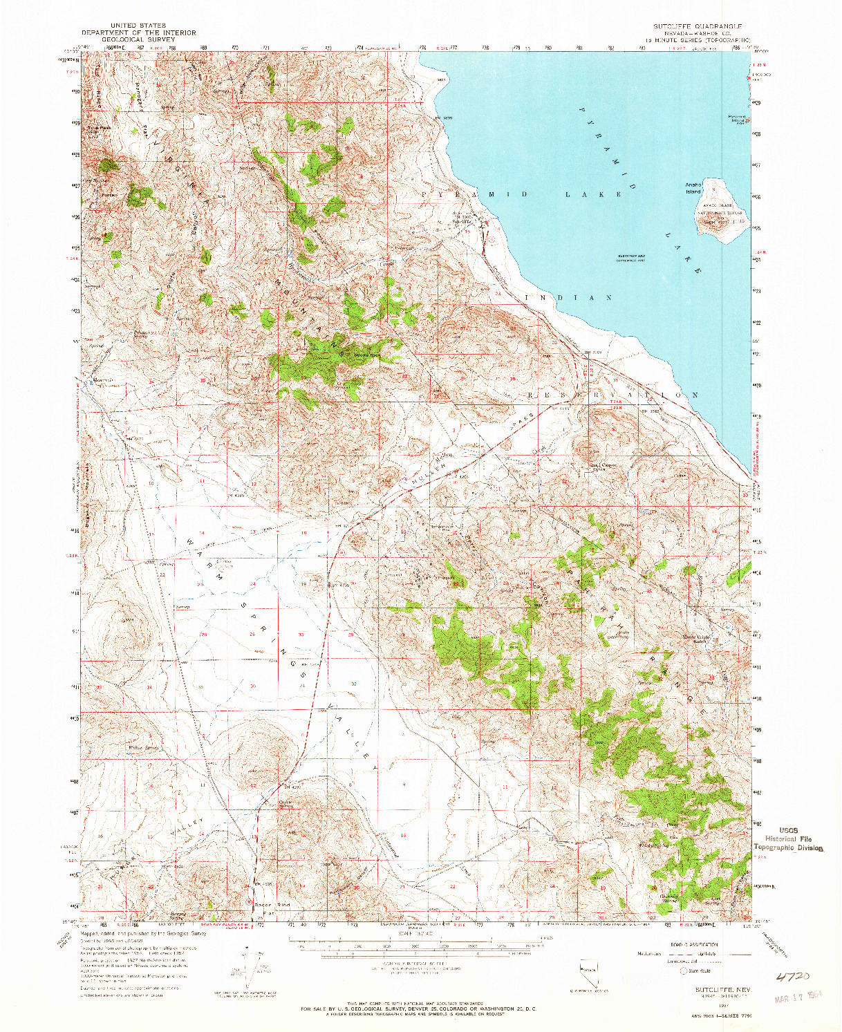 USGS 1:62500-SCALE QUADRANGLE FOR SUTCLIFFE, NV 1957