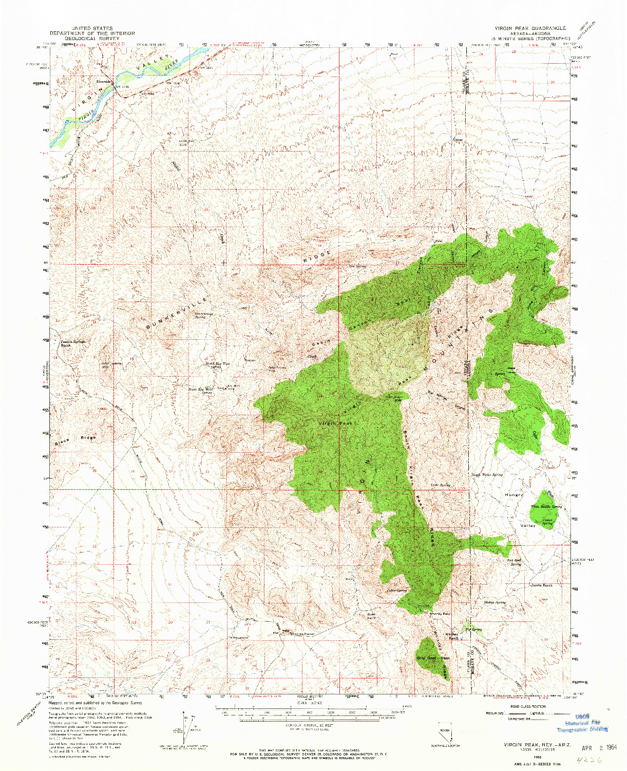 USGS 1:62500-SCALE QUADRANGLE FOR VIRGIN PEAK, NV 1958