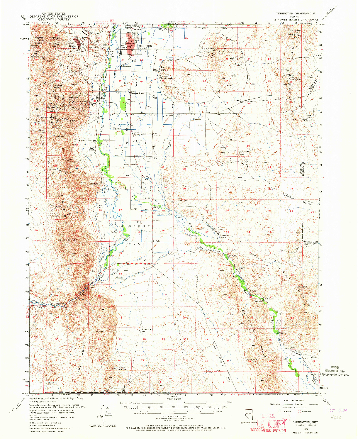 USGS 1:62500-SCALE QUADRANGLE FOR YERINGTON, NV 1957