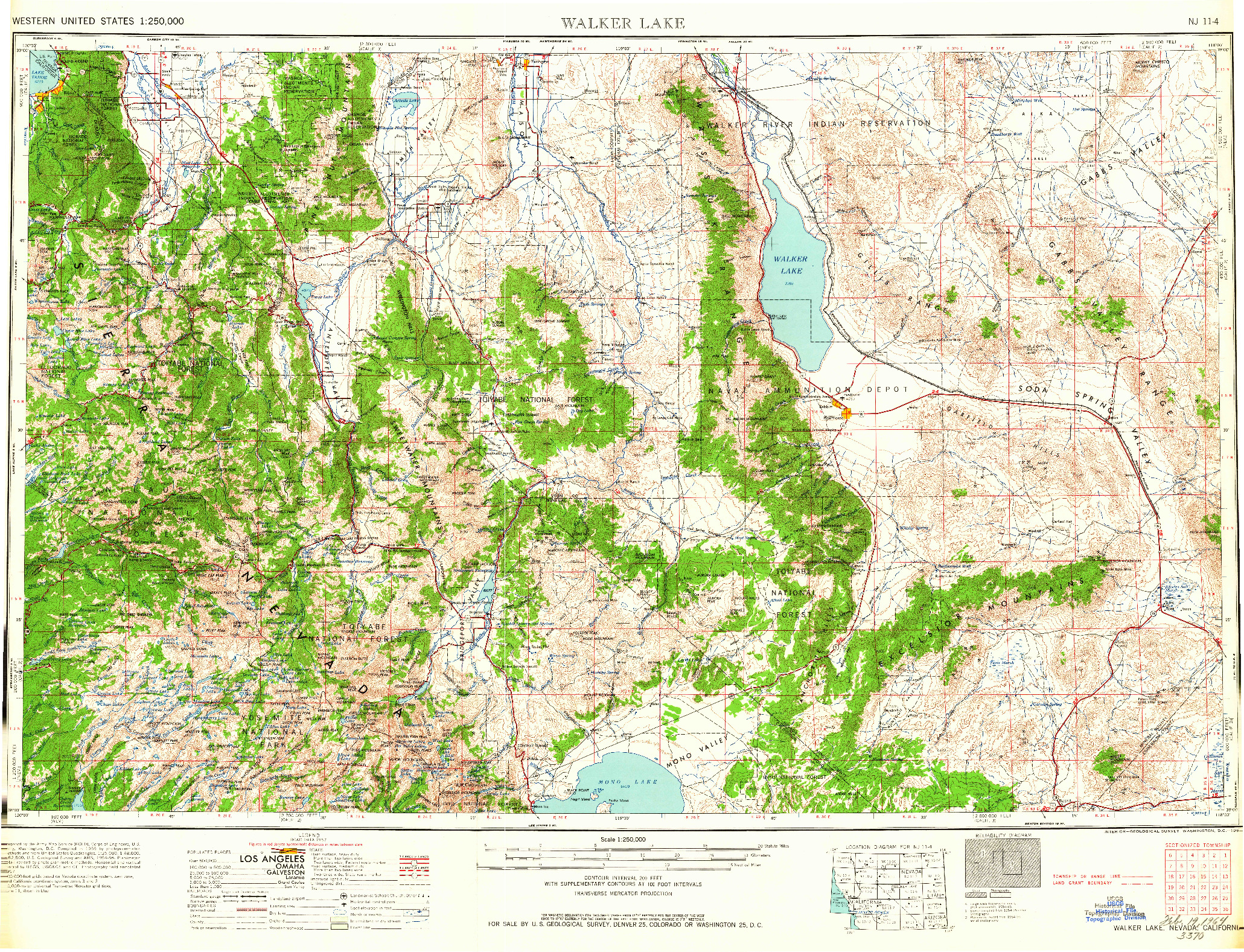 USGS 1:250000-SCALE QUADRANGLE FOR WALKER LAKE, NV 1964