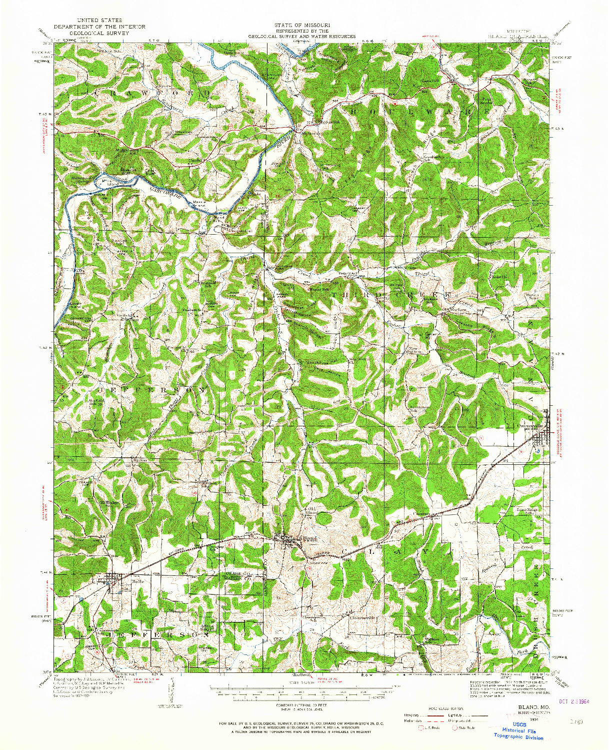 USGS 1:62500-SCALE QUADRANGLE FOR BLAND, MO 1934