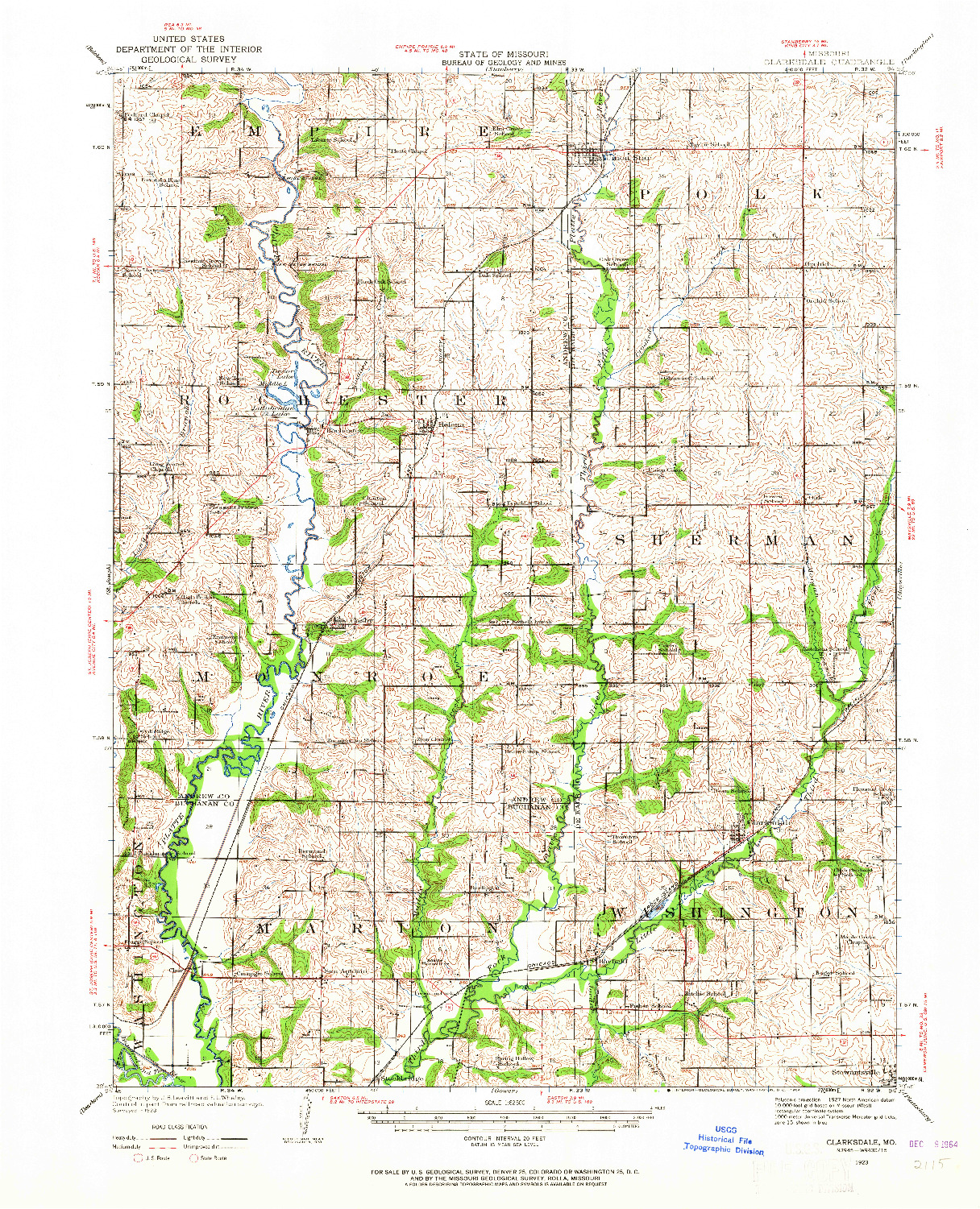 USGS 1:62500-SCALE QUADRANGLE FOR CLARKSDALE, MO 1923