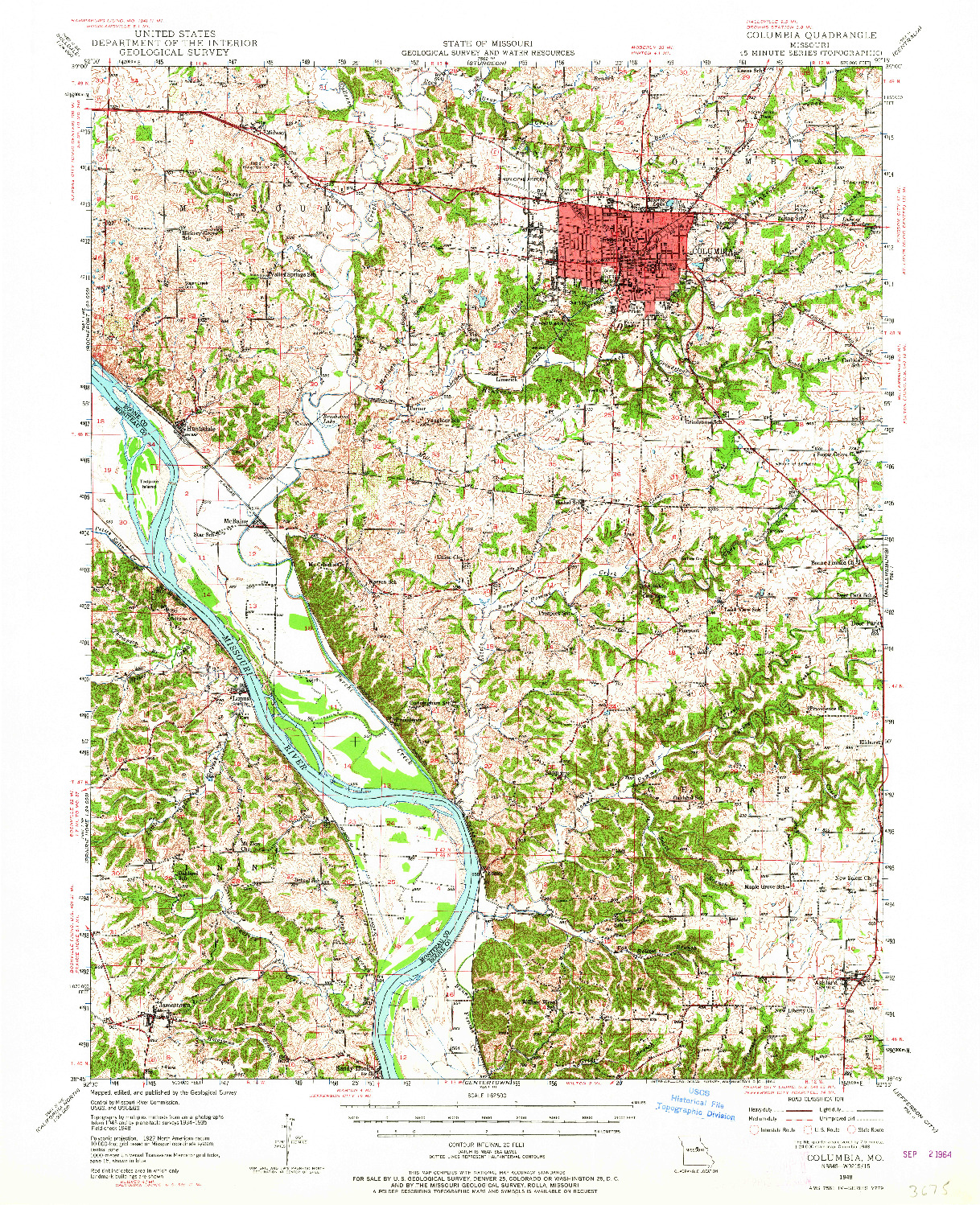 USGS 1:62500-SCALE QUADRANGLE FOR COLUMBIA, MO 1948