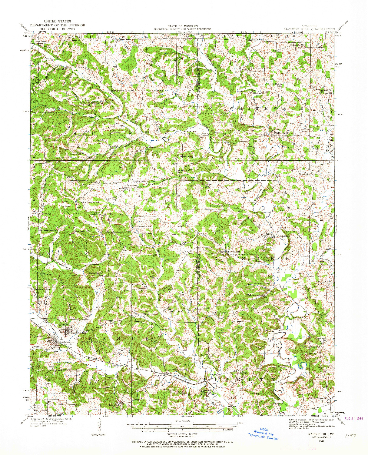 USGS 1:62500-SCALE QUADRANGLE FOR MARBLE HILL, MO 1933