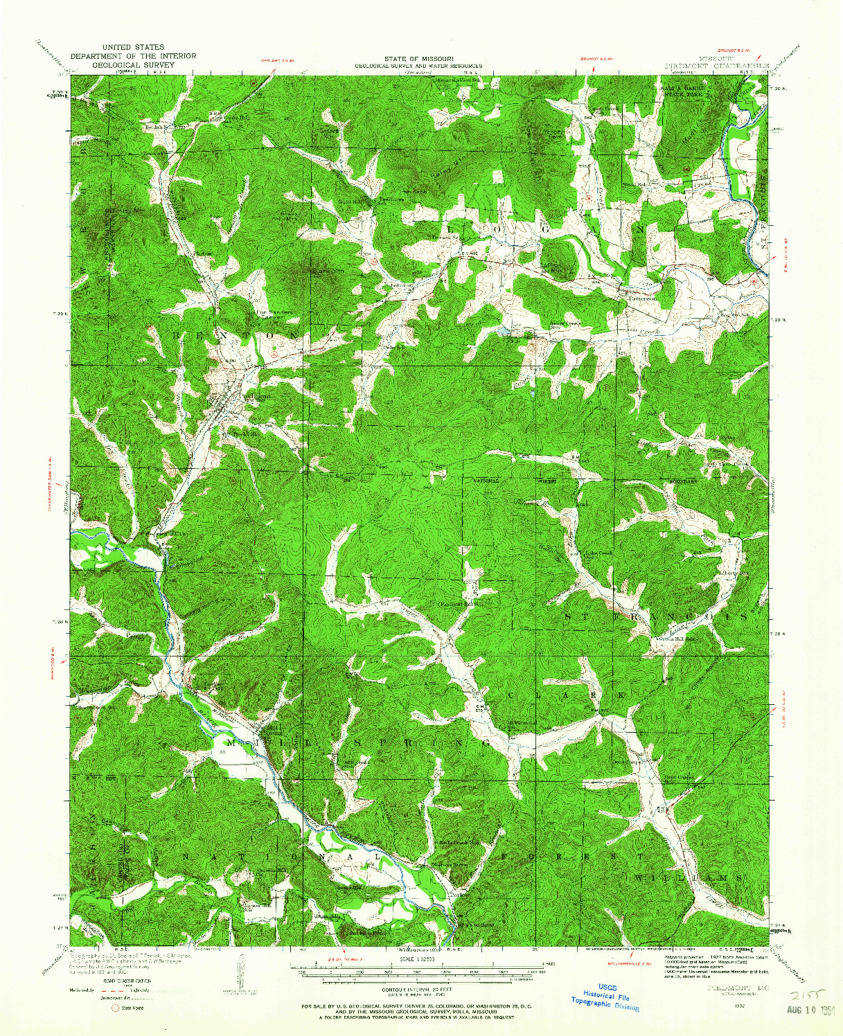 USGS 1:62500-SCALE QUADRANGLE FOR PIEDMONT, MO 1932