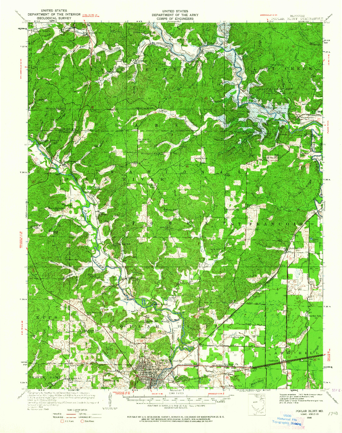 USGS 1:62500-SCALE QUADRANGLE FOR POPLAR BLUFF, MO 1949