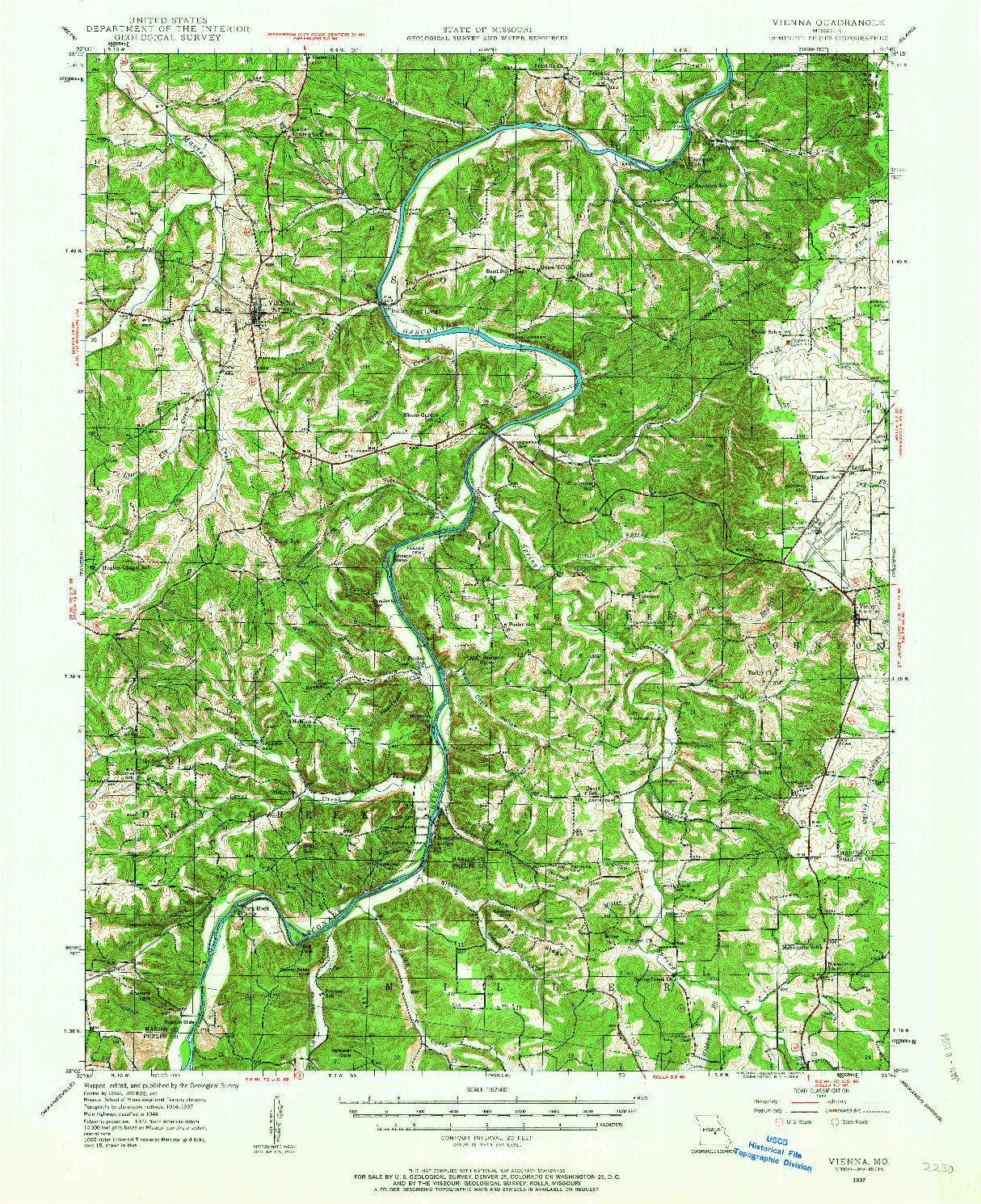 USGS 1:62500-SCALE QUADRANGLE FOR VIENNA, MO 1937