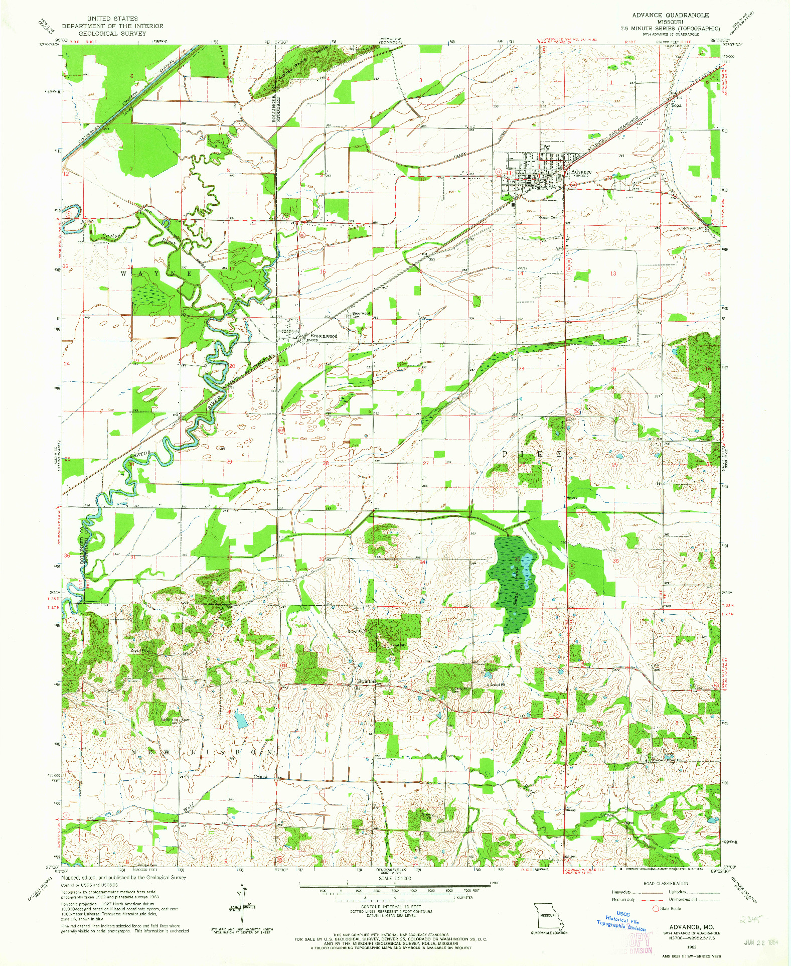 USGS 1:24000-SCALE QUADRANGLE FOR ADVANCE, MO 1963