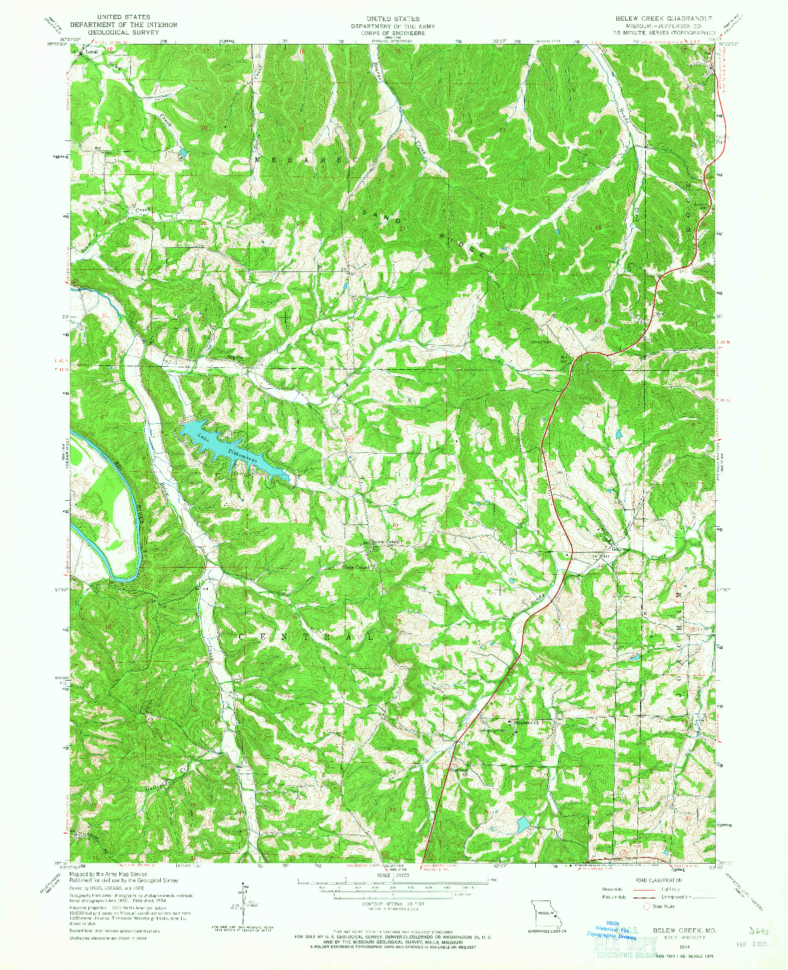 USGS 1:24000-SCALE QUADRANGLE FOR BELEW CREEK, MO 1954