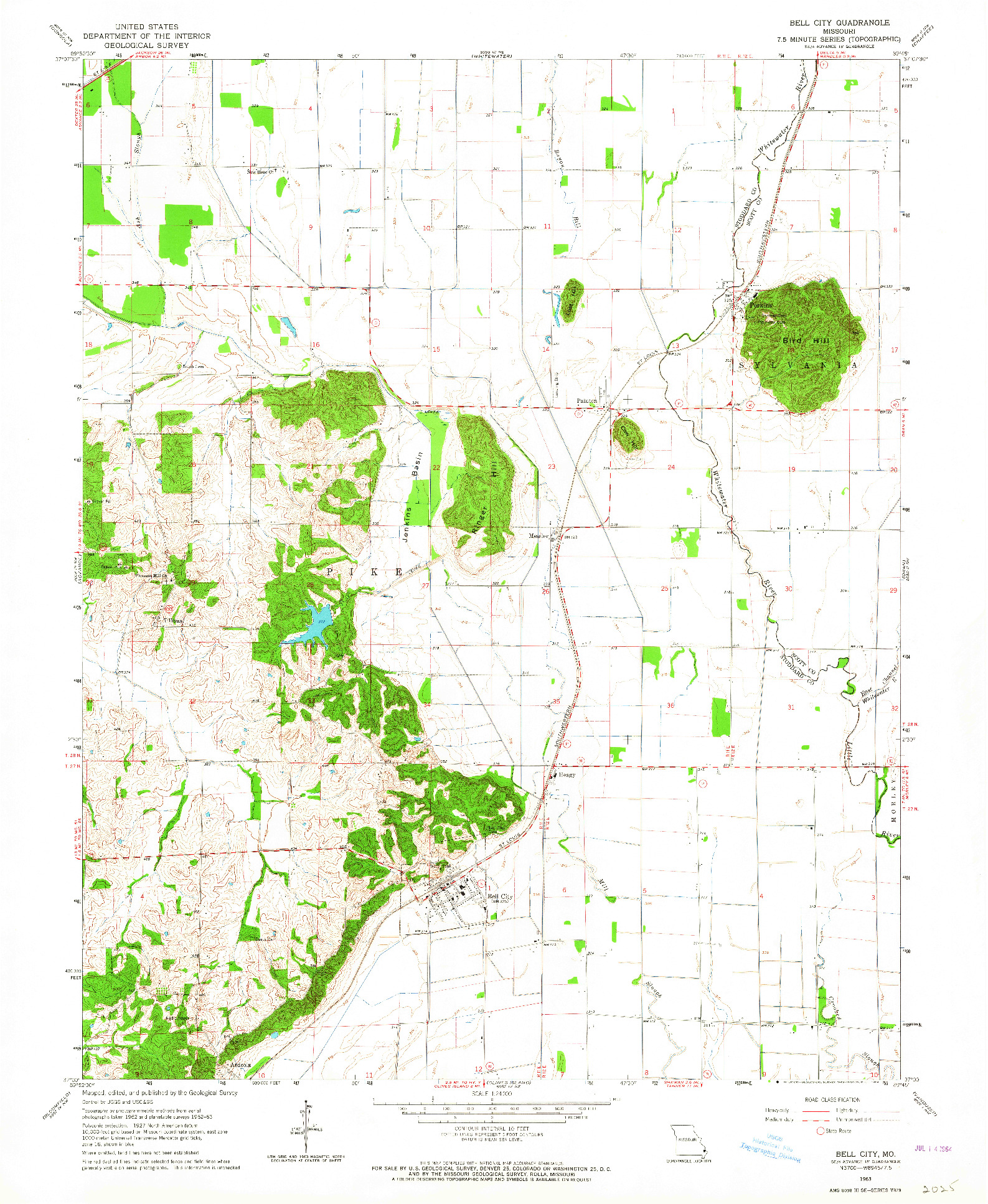 USGS 1:24000-SCALE QUADRANGLE FOR BELL CITY, MO 1963