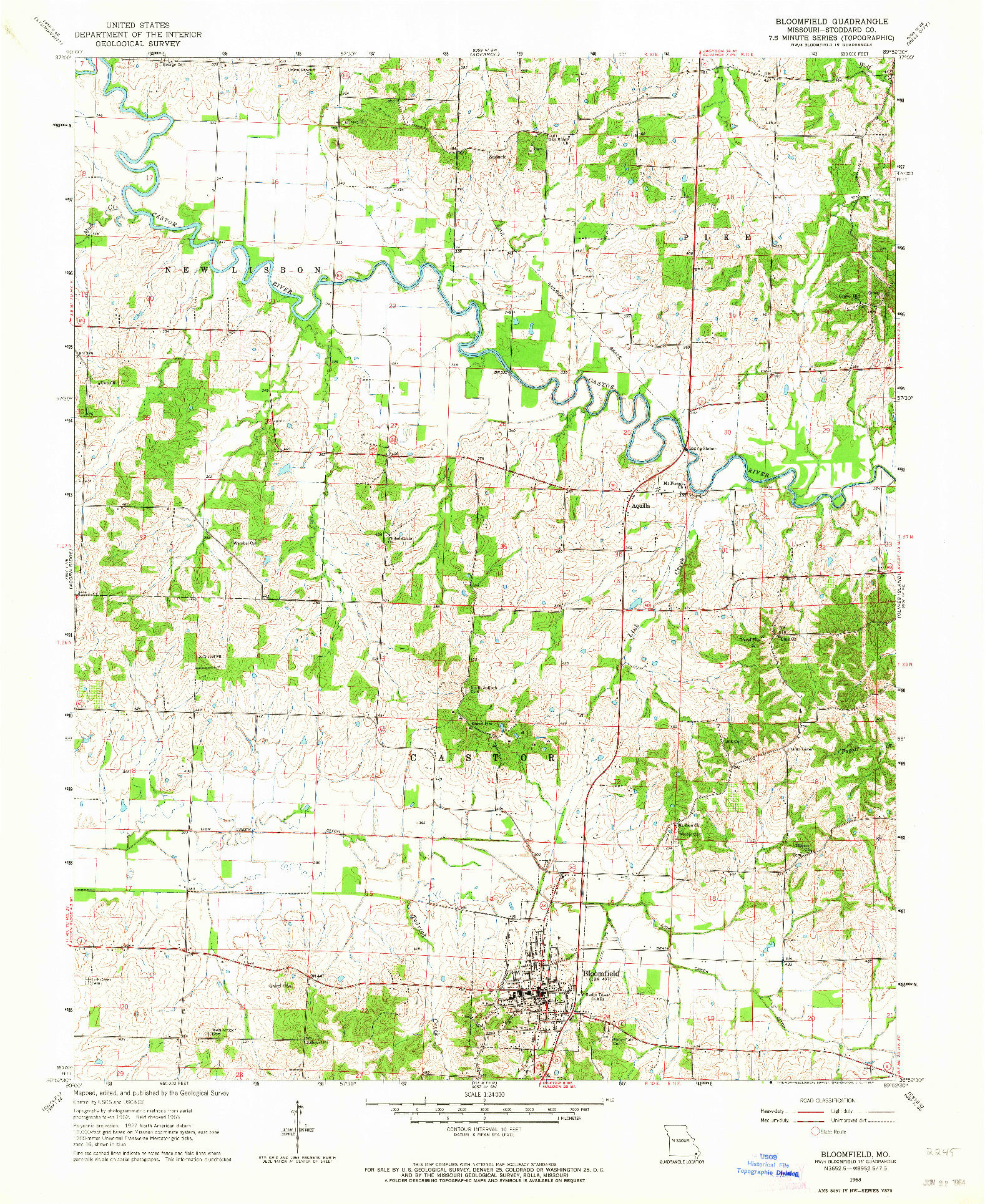 USGS 1:24000-SCALE QUADRANGLE FOR BLOOMFIELD, MO 1963