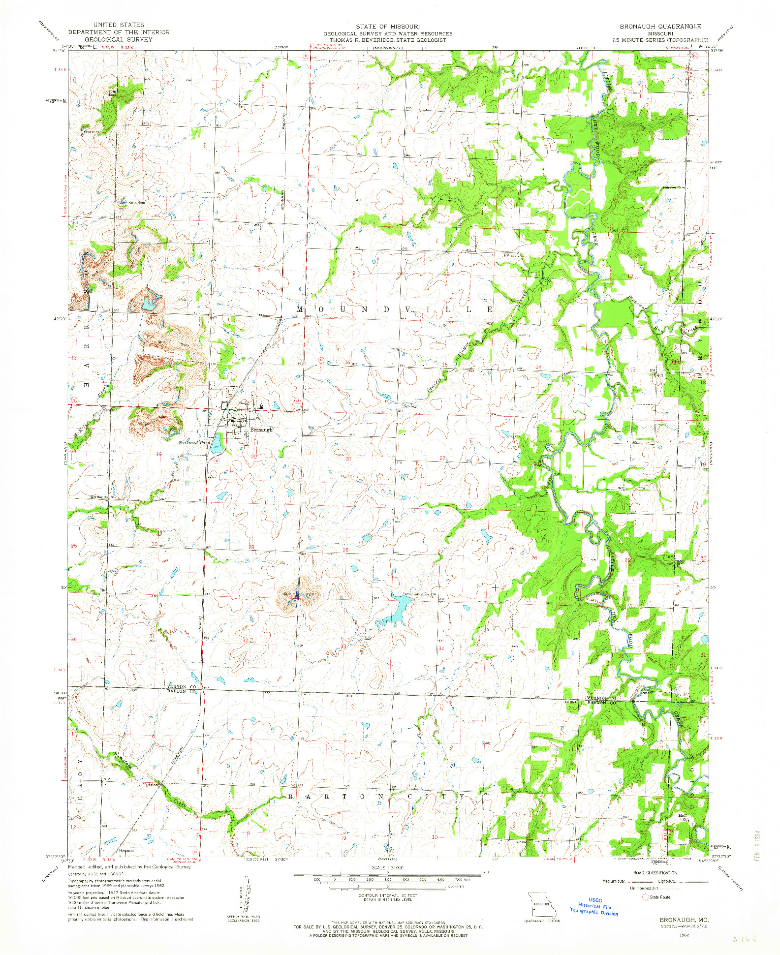 USGS 1:24000-SCALE QUADRANGLE FOR BRONAUGH, MO 1962