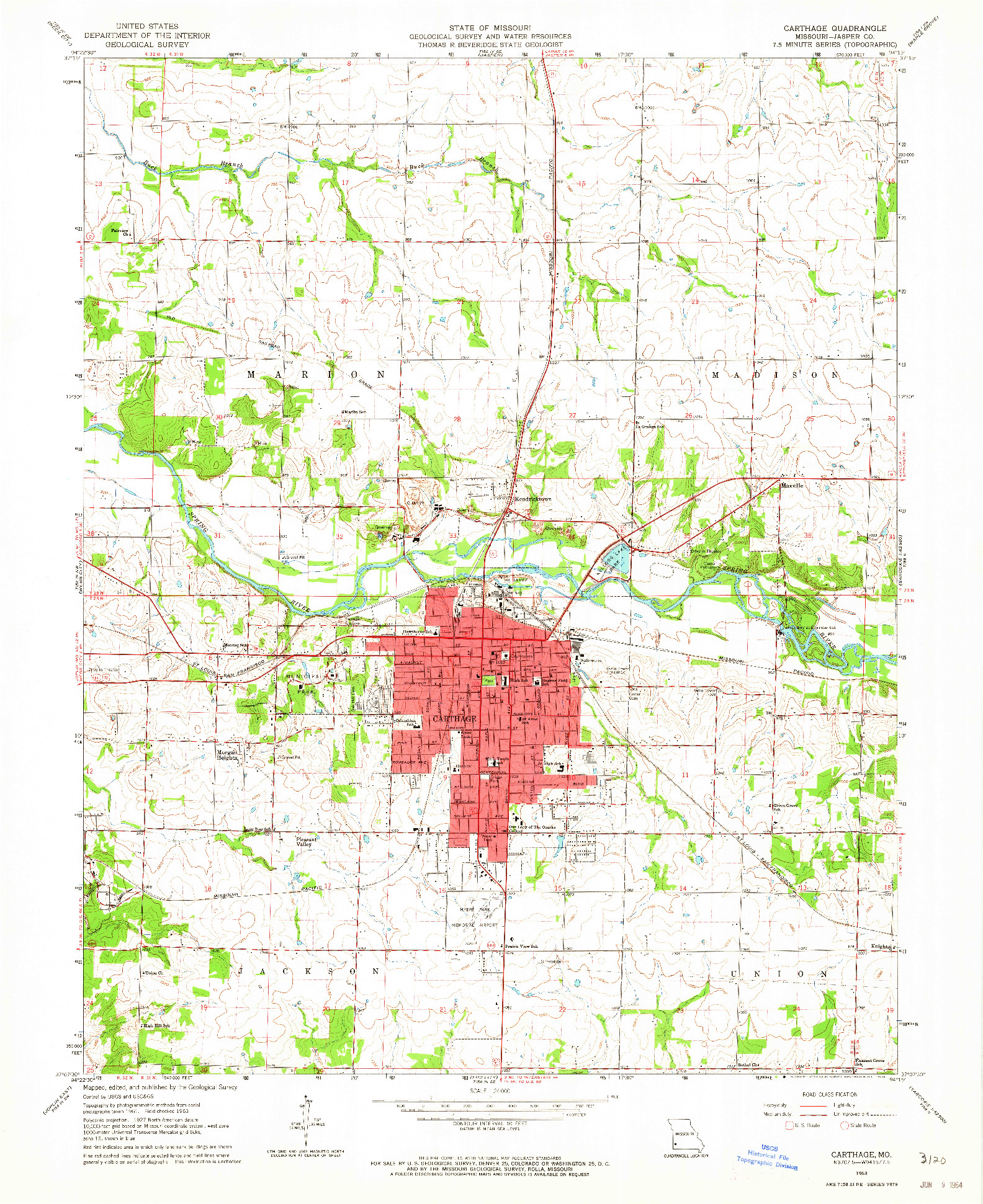 USGS 1:24000-SCALE QUADRANGLE FOR CARTHAGE, MO 1963