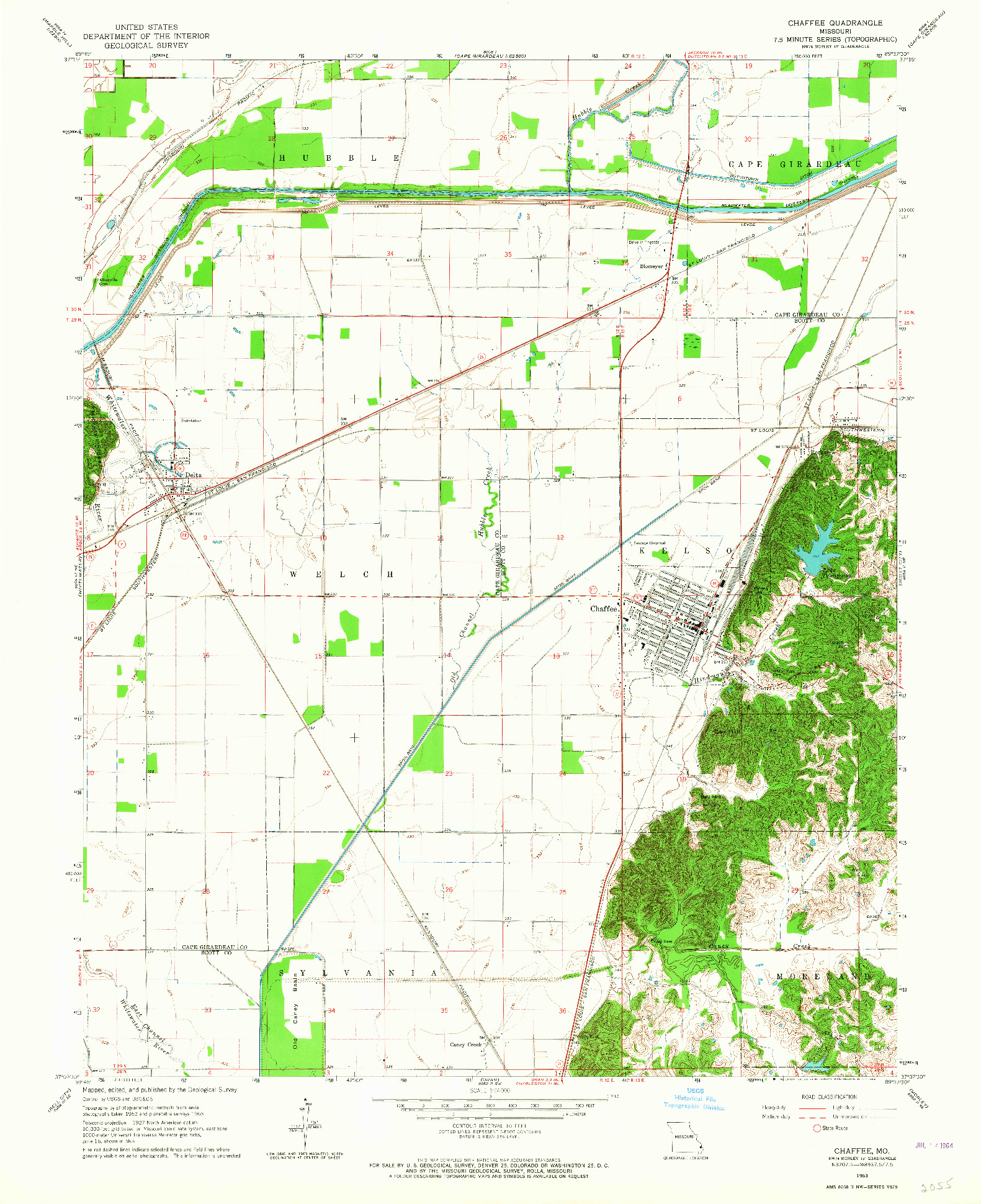 USGS 1:24000-SCALE QUADRANGLE FOR CHAFFEE, MO 1963