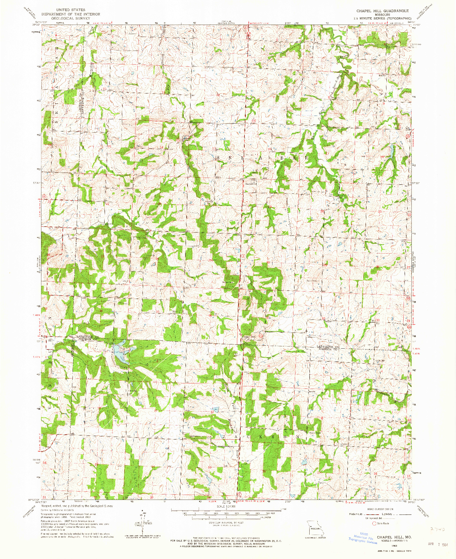 USGS 1:24000-SCALE QUADRANGLE FOR CHAPEL HILL, MO 1963