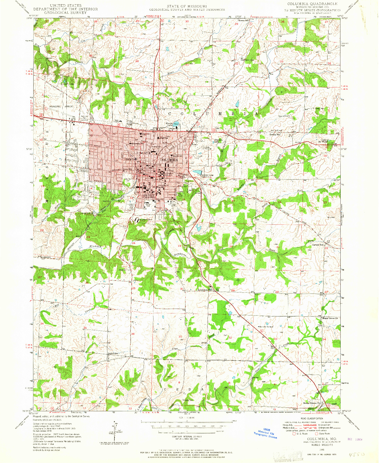 USGS 1:24000-SCALE QUADRANGLE FOR COLUMBIA, MO 1948