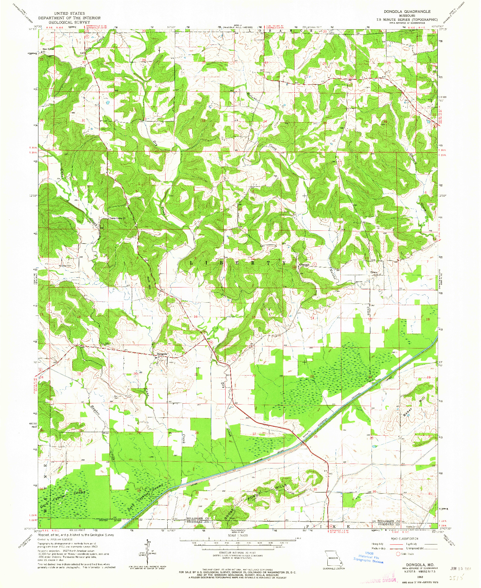 USGS 1:24000-SCALE QUADRANGLE FOR DONGOLA, MO 1963