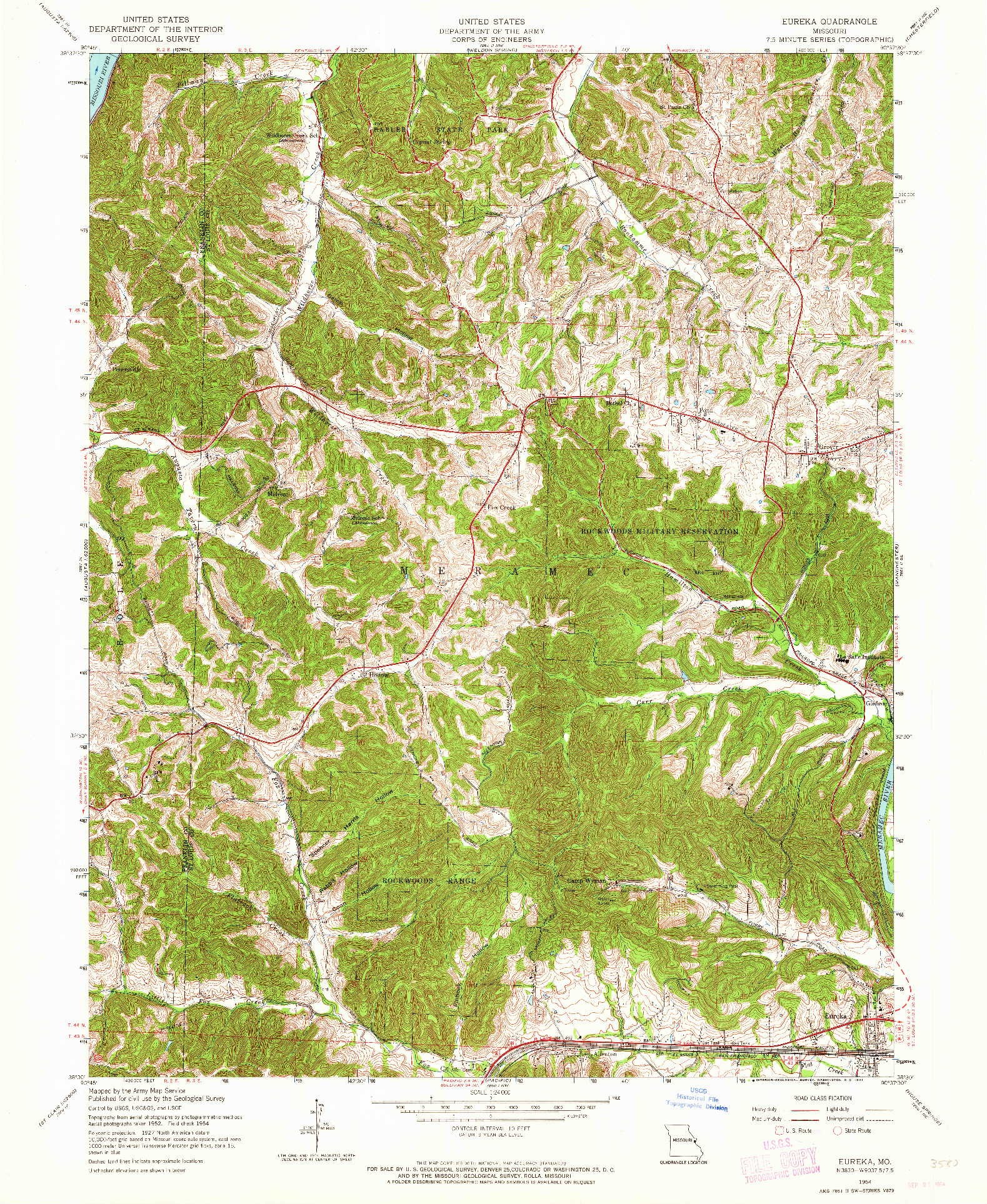 USGS 1:24000-SCALE QUADRANGLE FOR EUREKA, MO 1954