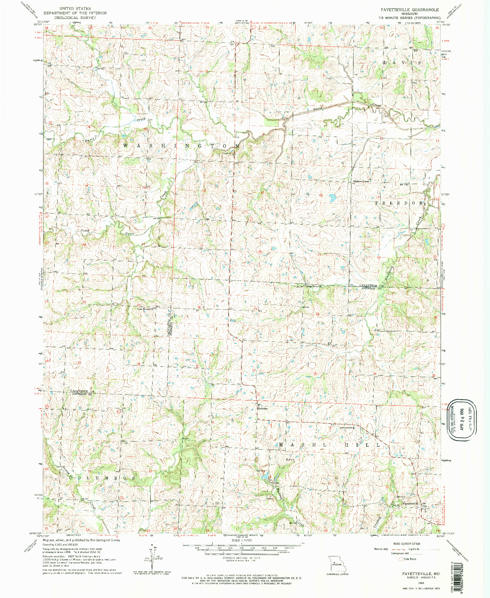 USGS 1:24000-SCALE QUADRANGLE FOR FAYETTEVILLE, MO 1963