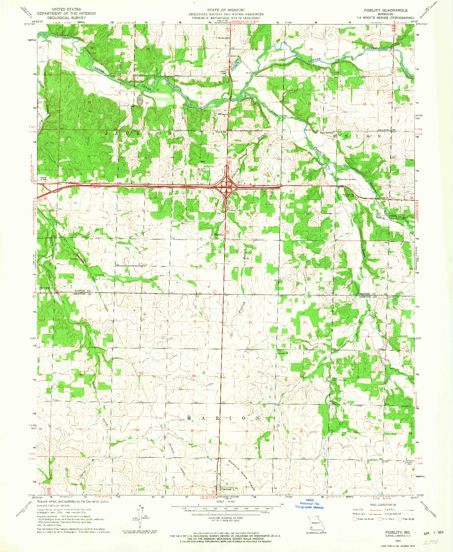 USGS 1:24000-SCALE QUADRANGLE FOR FIDELITY, MO 1963