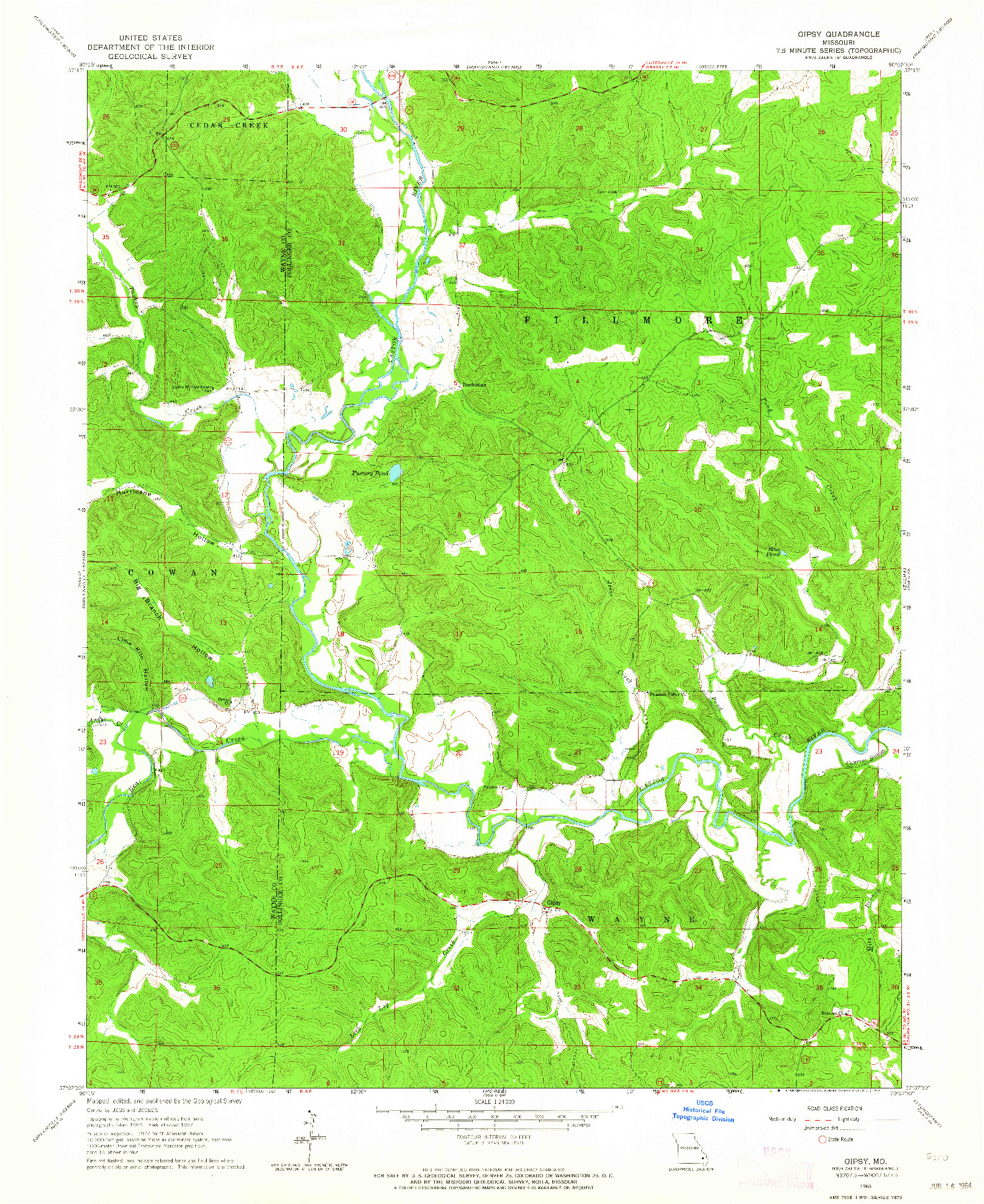 USGS 1:24000-SCALE QUADRANGLE FOR GIPSY, MO 1963