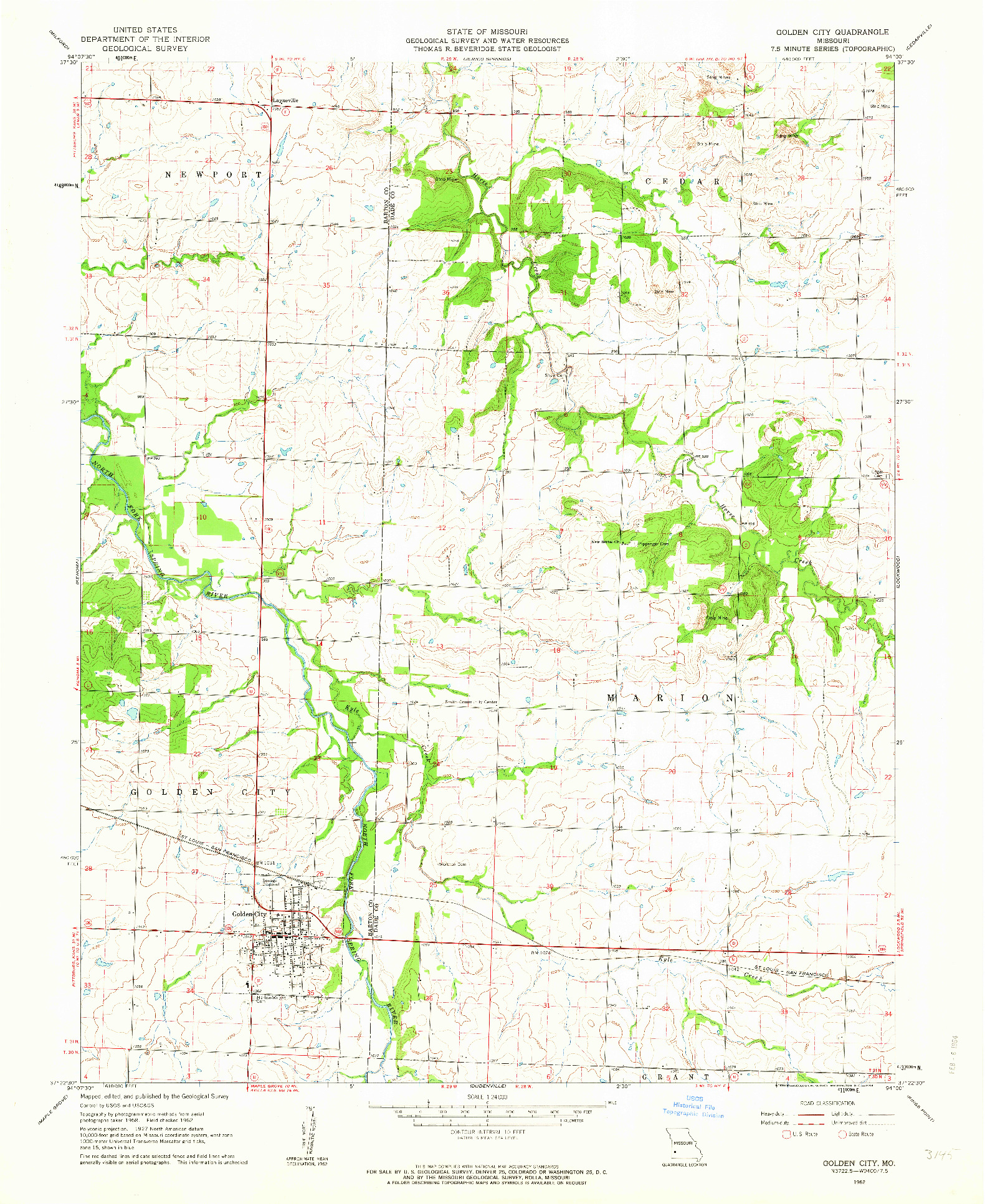 USGS 1:24000-SCALE QUADRANGLE FOR GOLDEN CITY, MO 1962