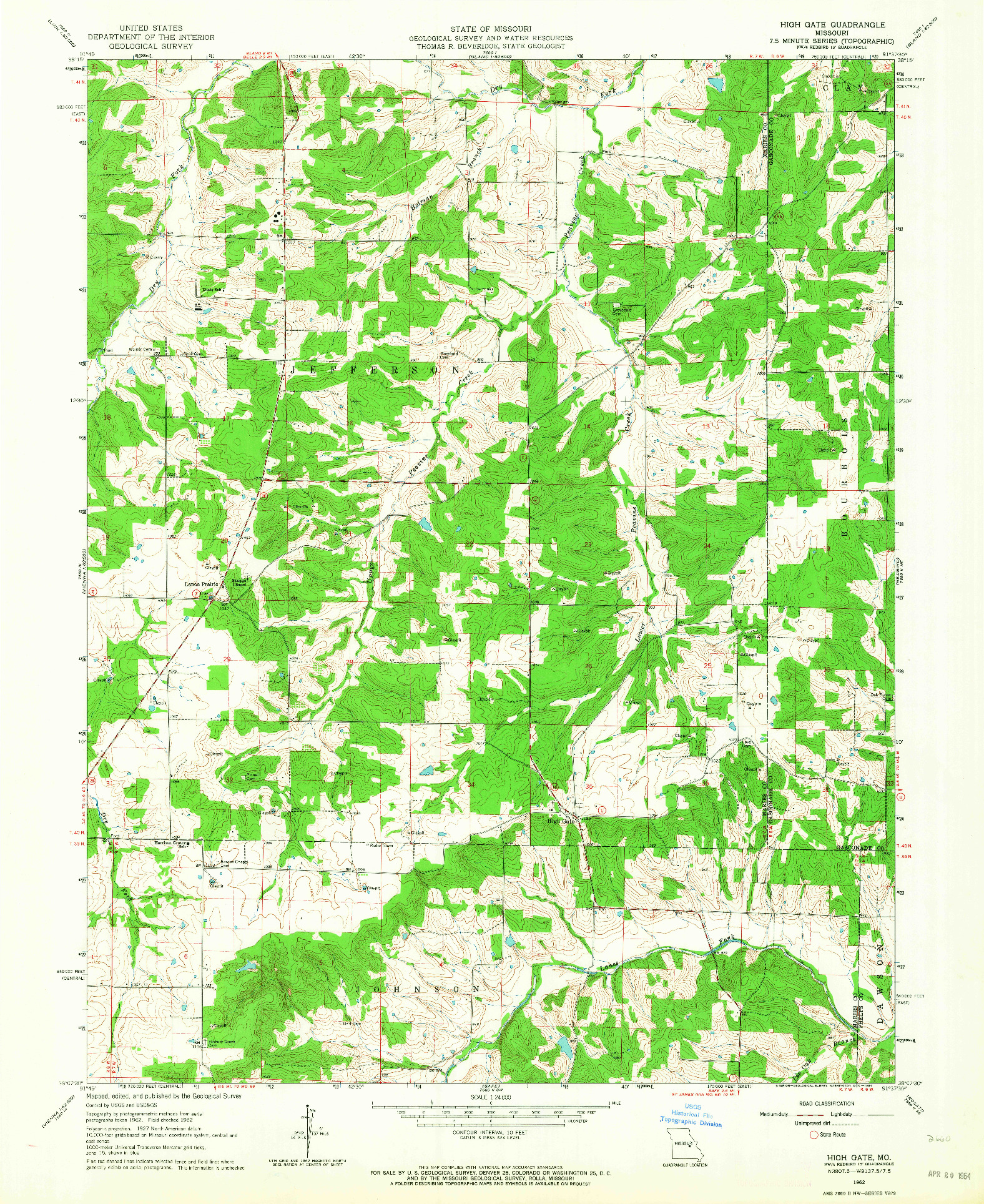 USGS 1:24000-SCALE QUADRANGLE FOR HIGH GATE, MO 1962