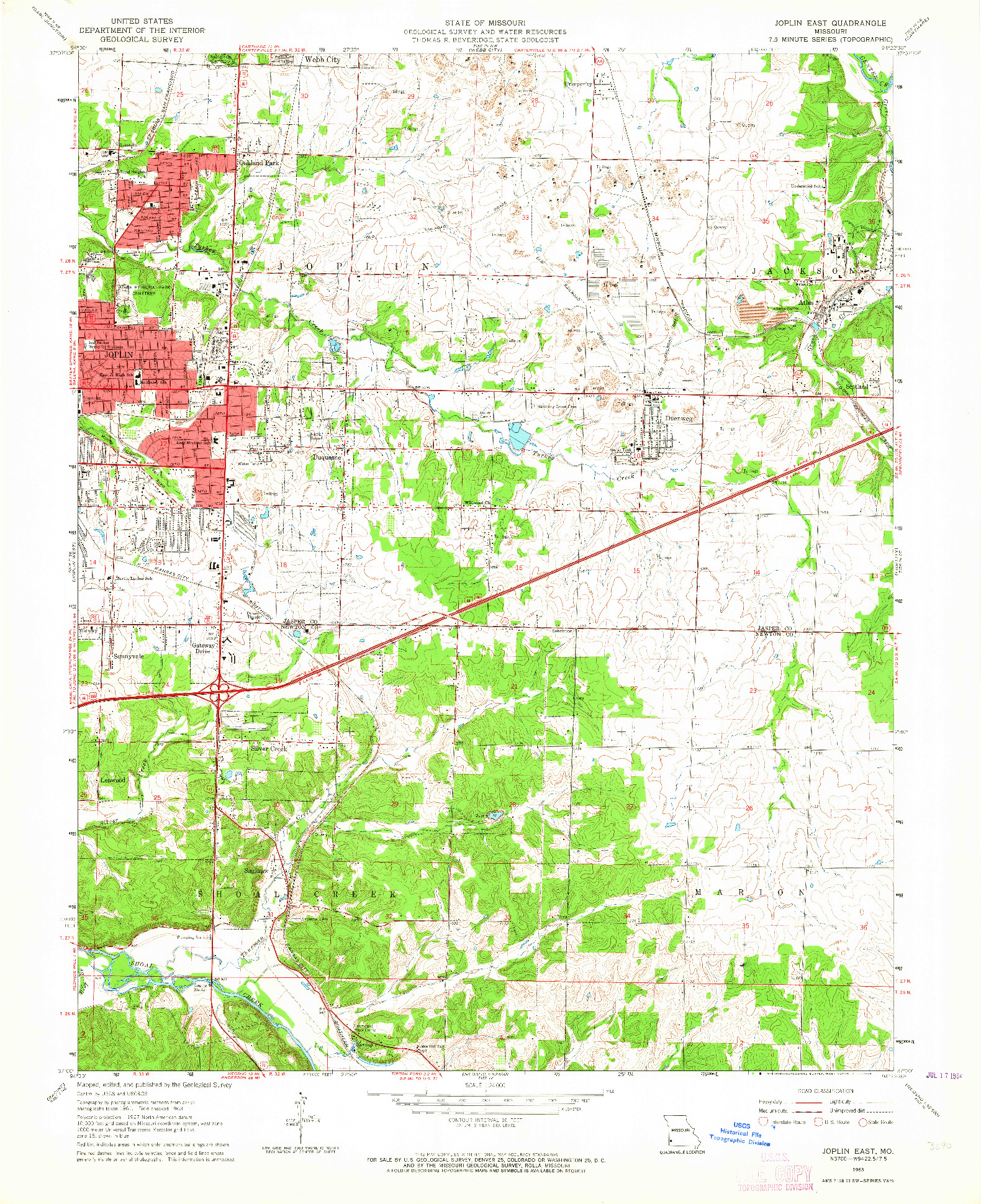 USGS 1:24000-SCALE QUADRANGLE FOR JOPLIN EAST, MO 1963