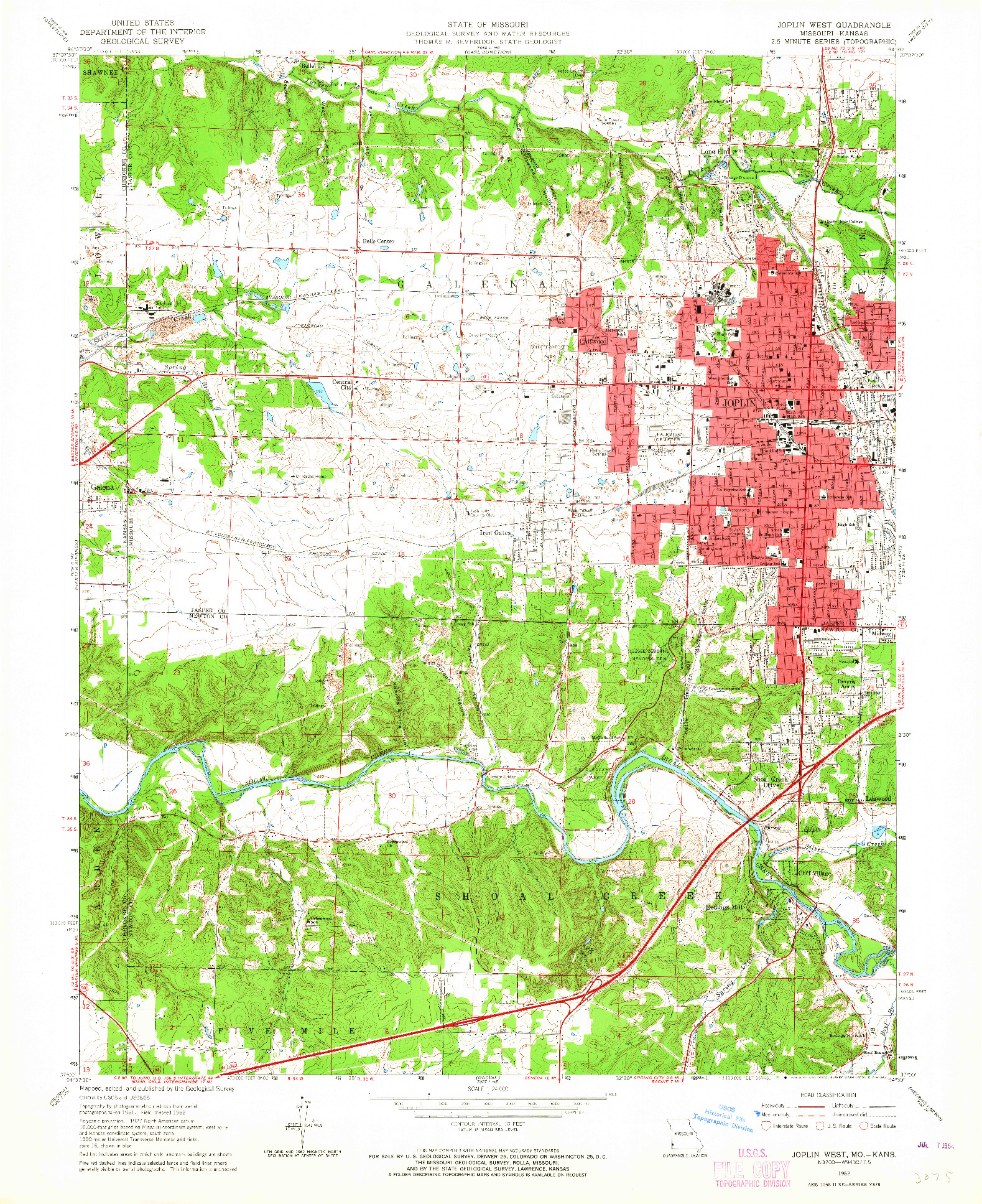 USGS 1:24000-SCALE QUADRANGLE FOR JOPLIN WEST, MO 1962