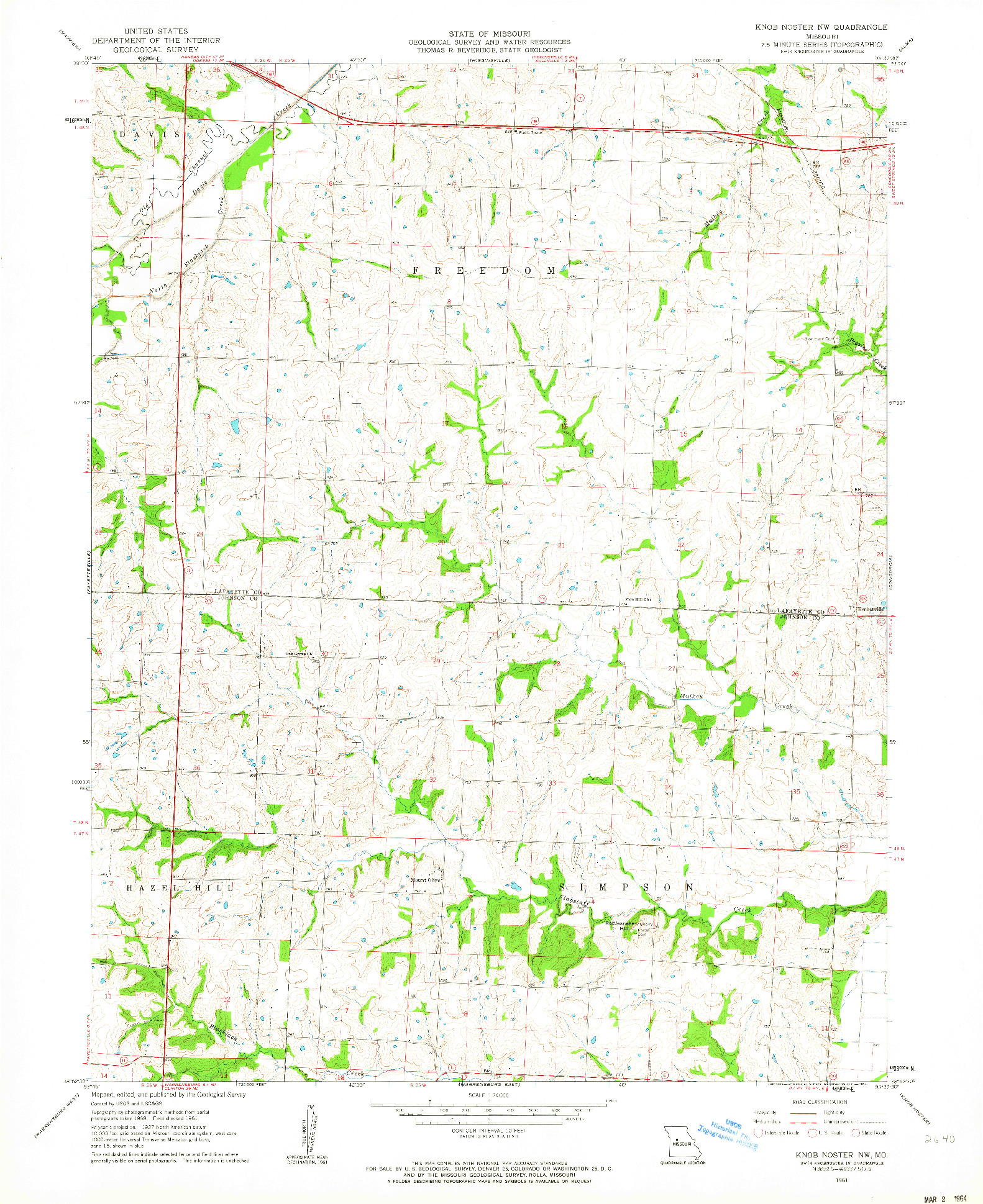 USGS 1:24000-SCALE QUADRANGLE FOR KNOB NOSTER NW, MO 1961