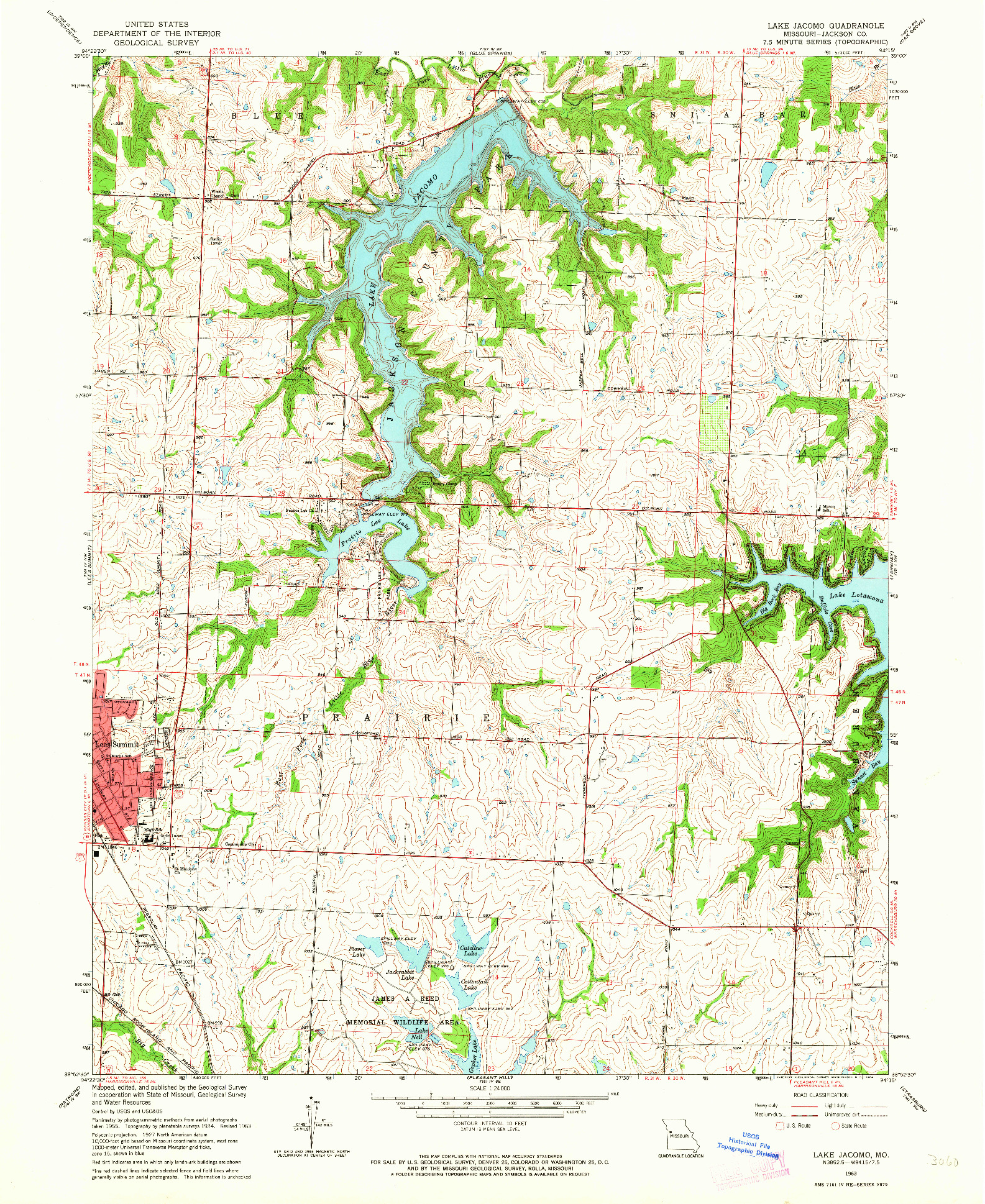 USGS 1:24000-SCALE QUADRANGLE FOR LAKE JACOMO, MO 1963