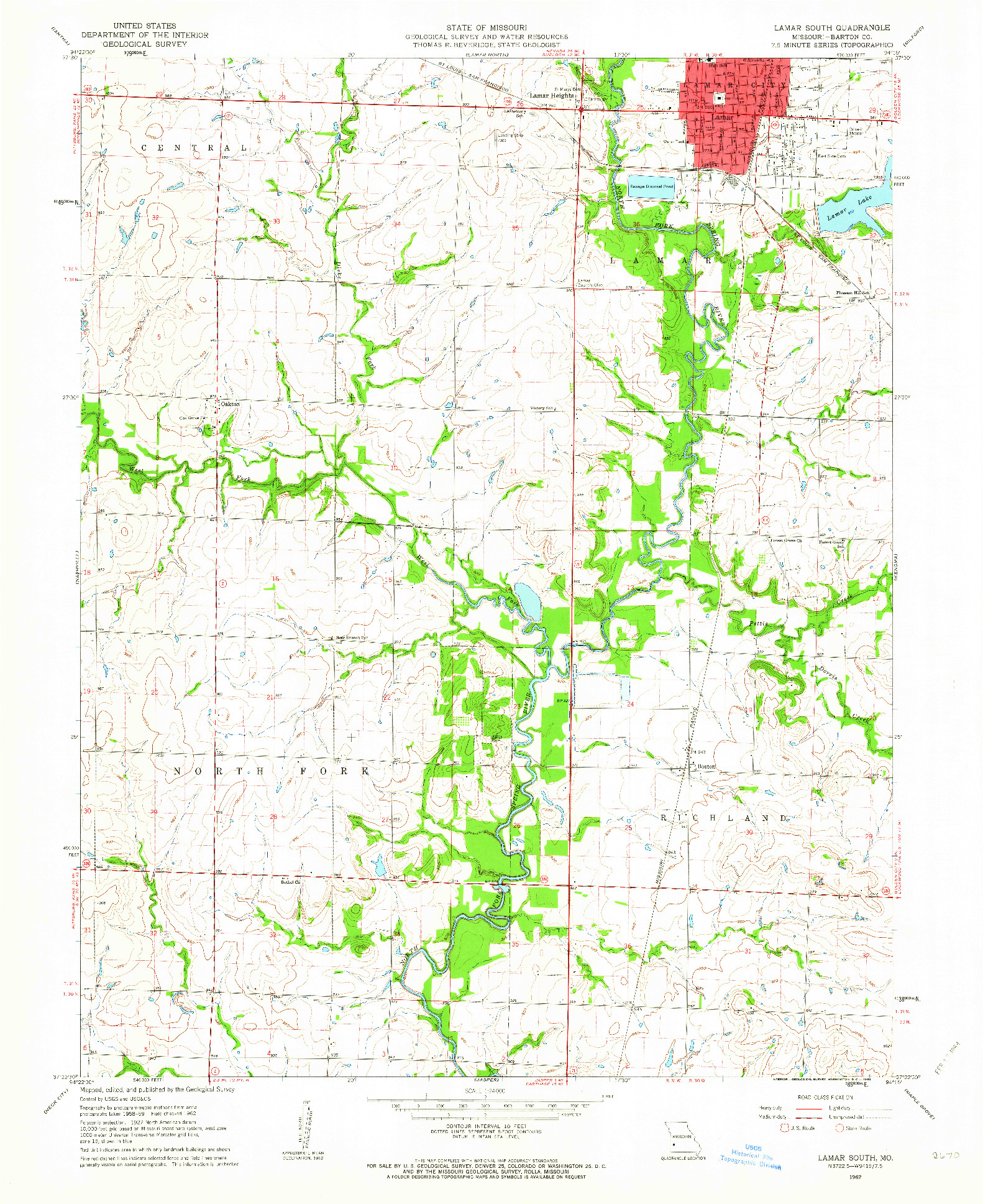 USGS 1:24000-SCALE QUADRANGLE FOR LAMAR SOUTH, MO 1962